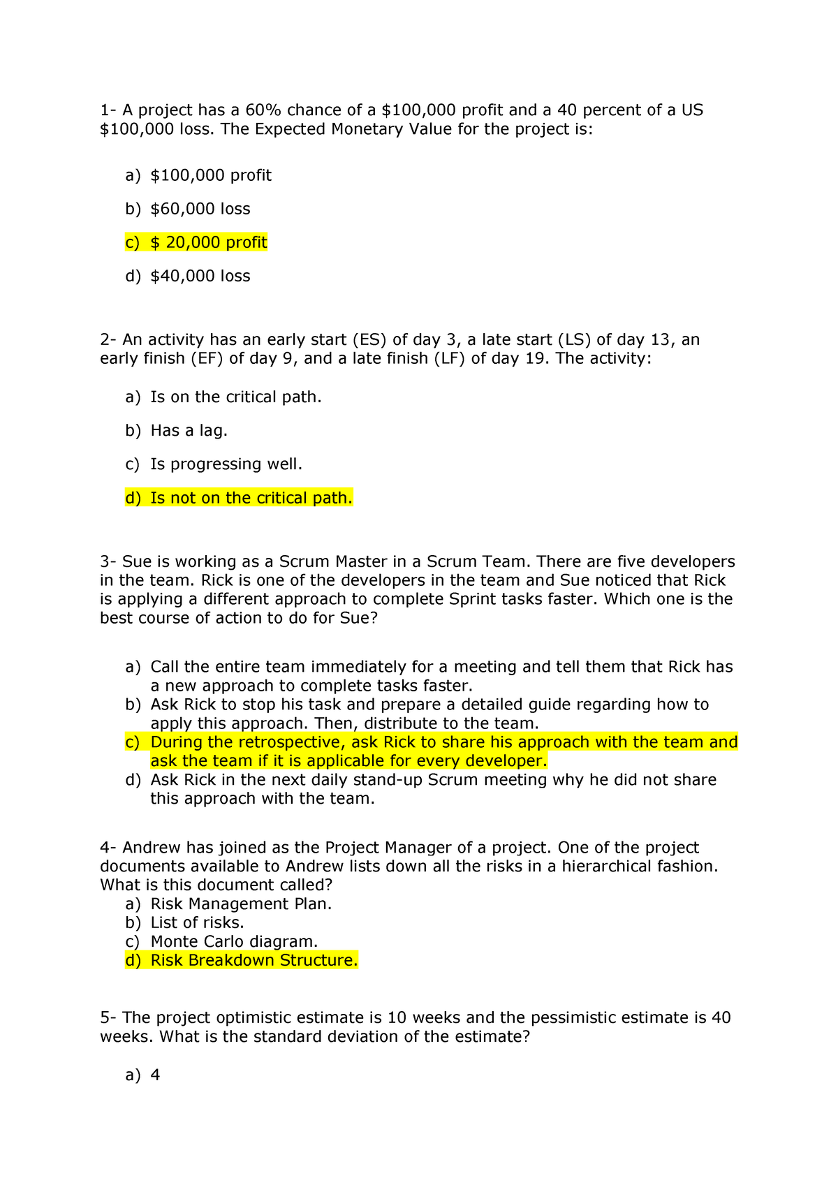 Study Miles Assignment 6- With Answers - 1- A Project Has A 60% Chance 