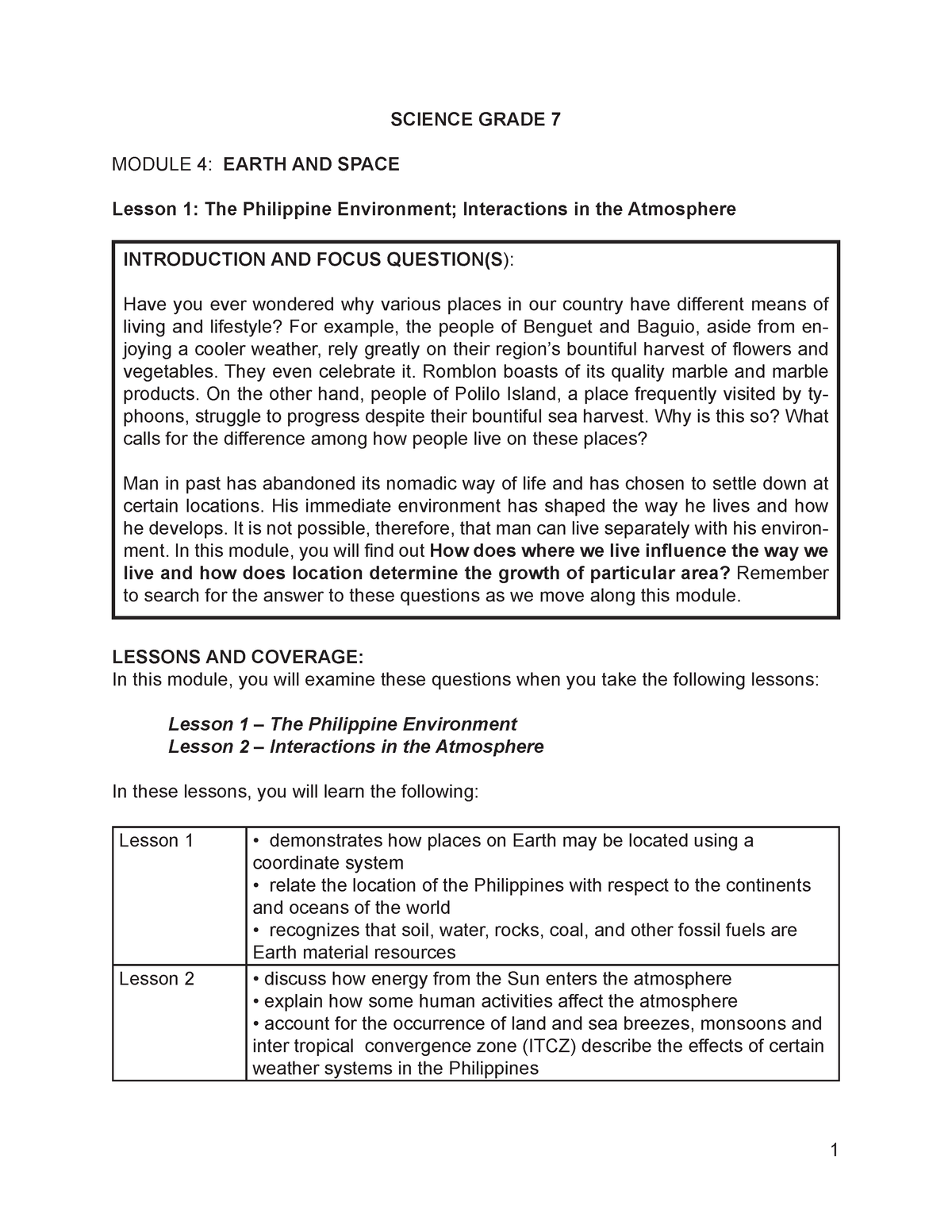 Scigr 7Q4-pp1-48 - Lecture Notes - SCIENCE GRADE 7 MODULE 4: EARTH AND ...