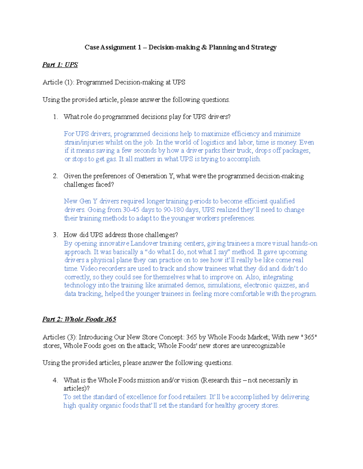 Case Assignment 1 - Case #1 involves a set of questions that we are ...