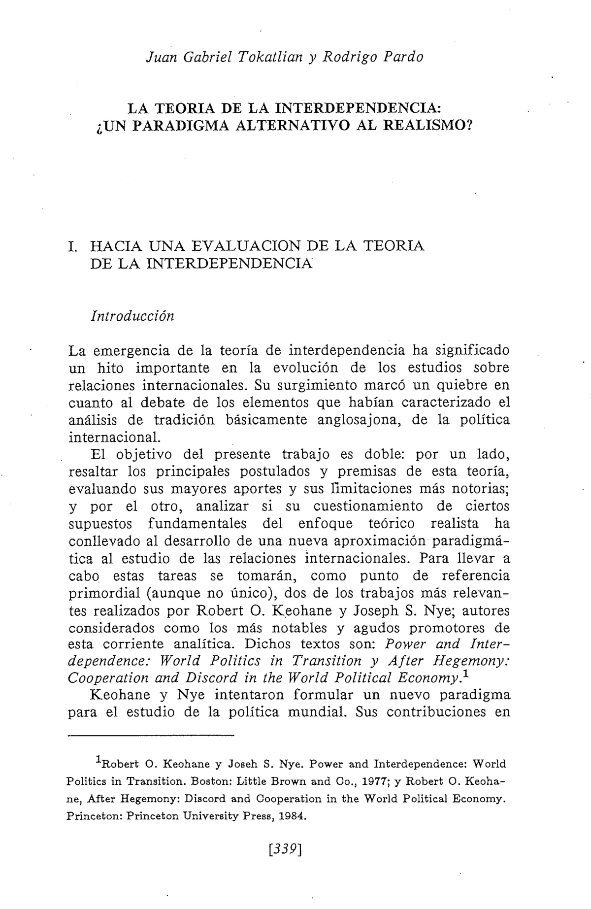 La Teoría De La Interdependencia - Juan Gabriel Tokatlian Y Rodrigo ...