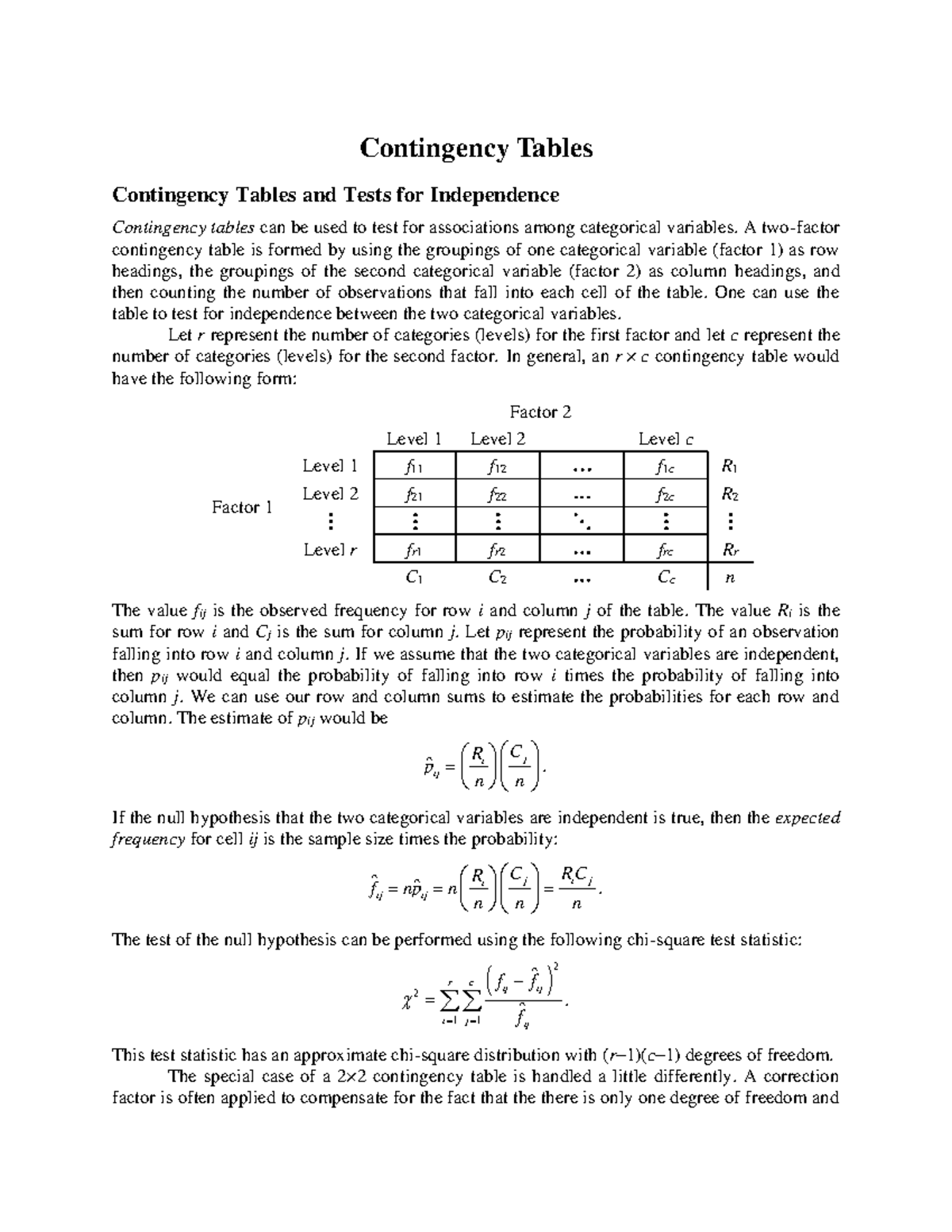 Lab 6 - Contingency Tables - Contingency Tables and Tests for ...