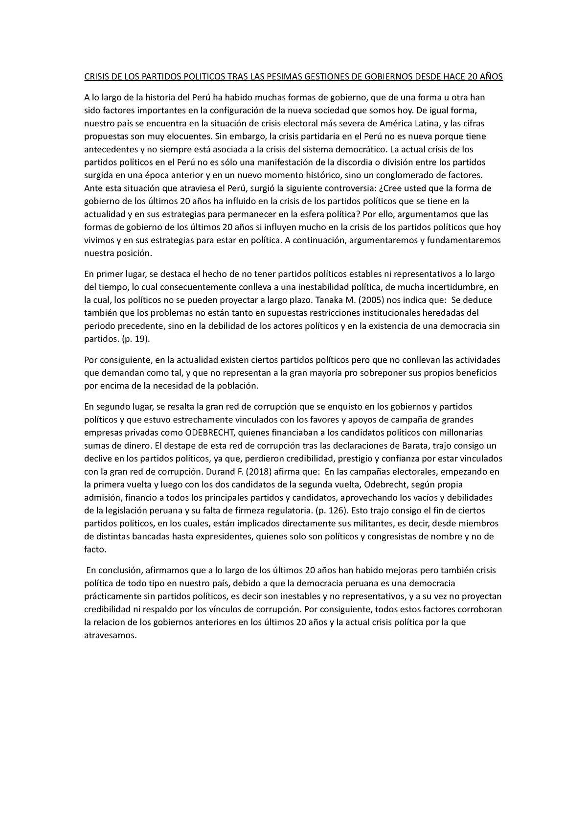 Apuntes PARA Ensayo Final - Problemas y desafíos en el Perú actual ...