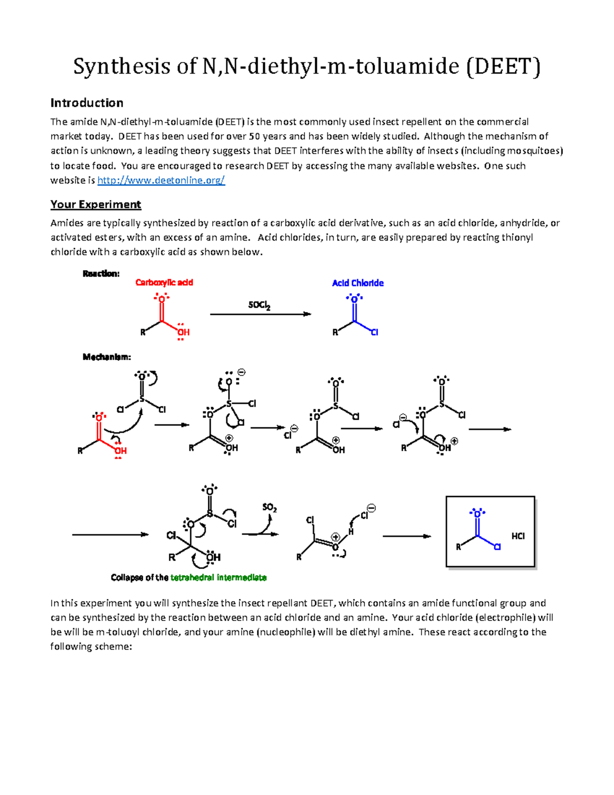 DEET 233 - Synthesis of N,N-diethyl-m-toluamide (DEET) Introduction The ...