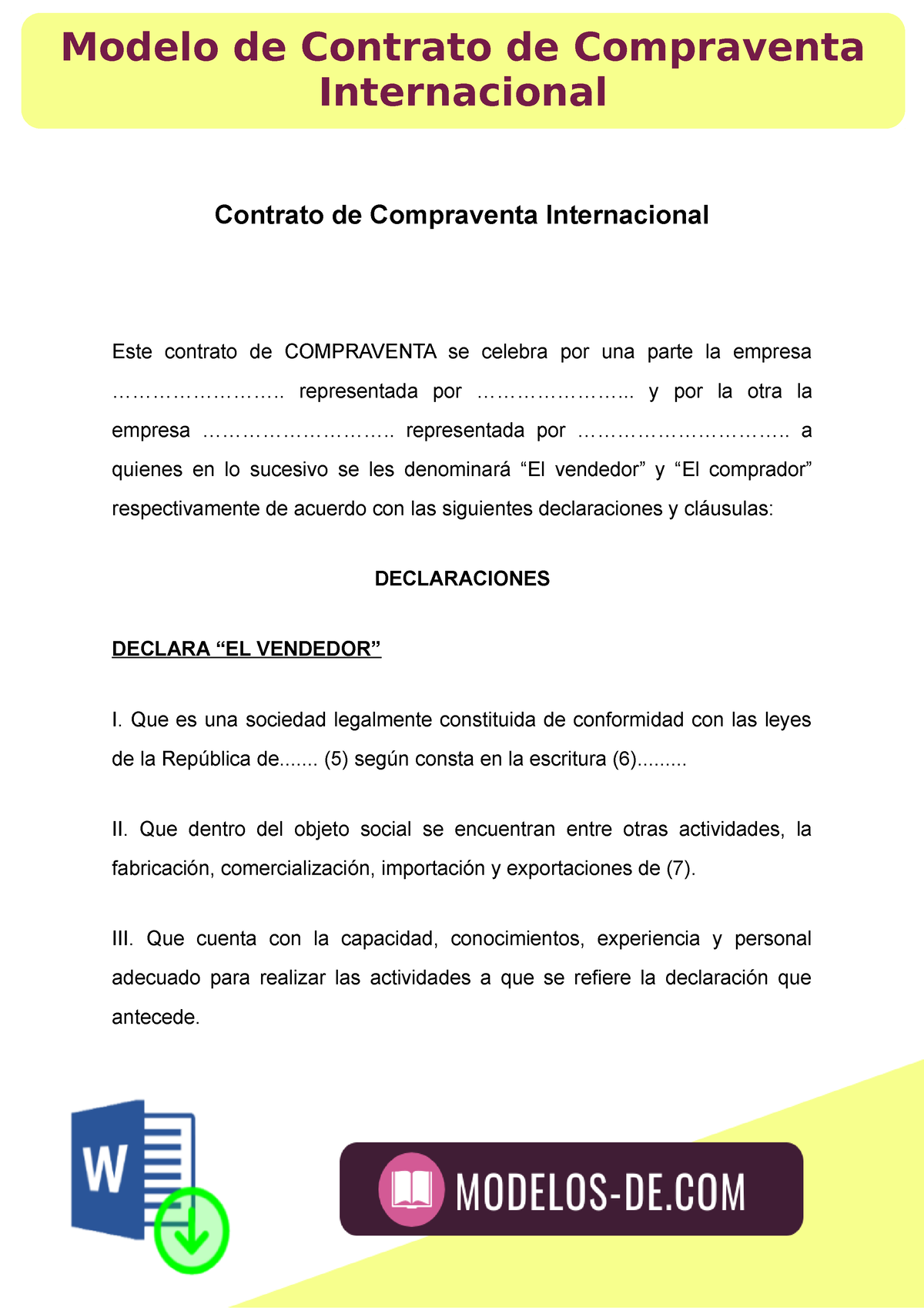 Modelo De Contrato De Compraventa Internacional Contrato De Compraventa Internacional Este 5928