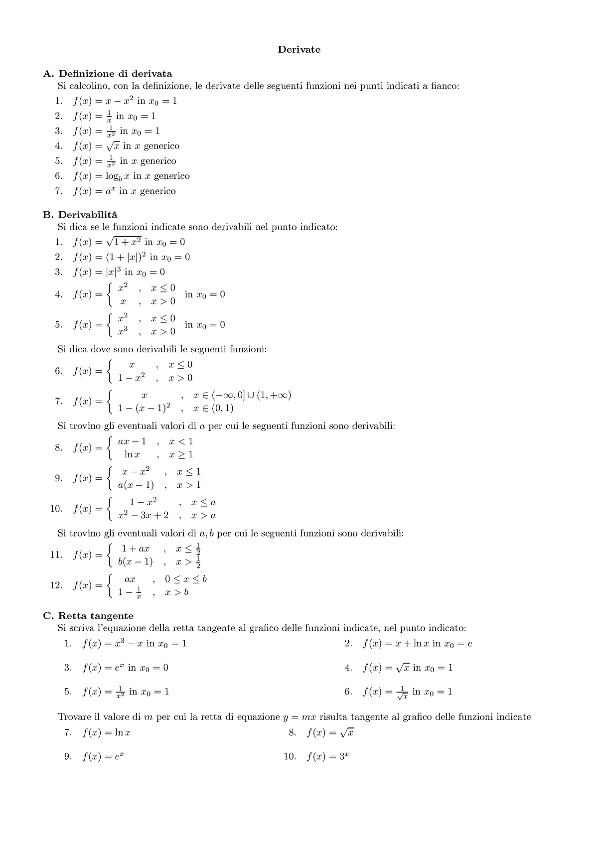 Esercizi Matematica Derivate Testo Derivate A Definizione Di Derivata Si Calcolino Con 4414