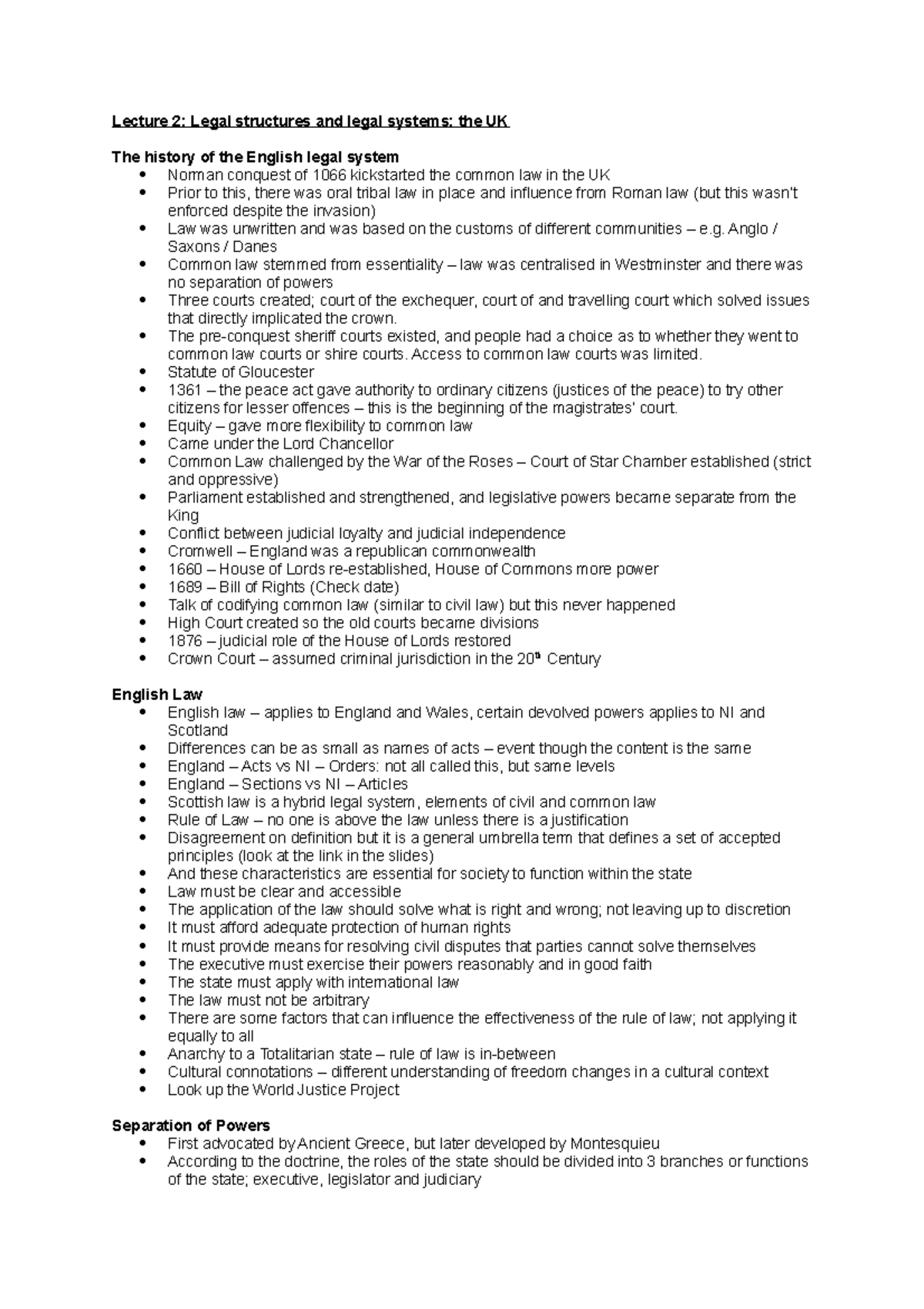 Lecture 2 Legal structures and legal systems the UK Anglo / Saxons