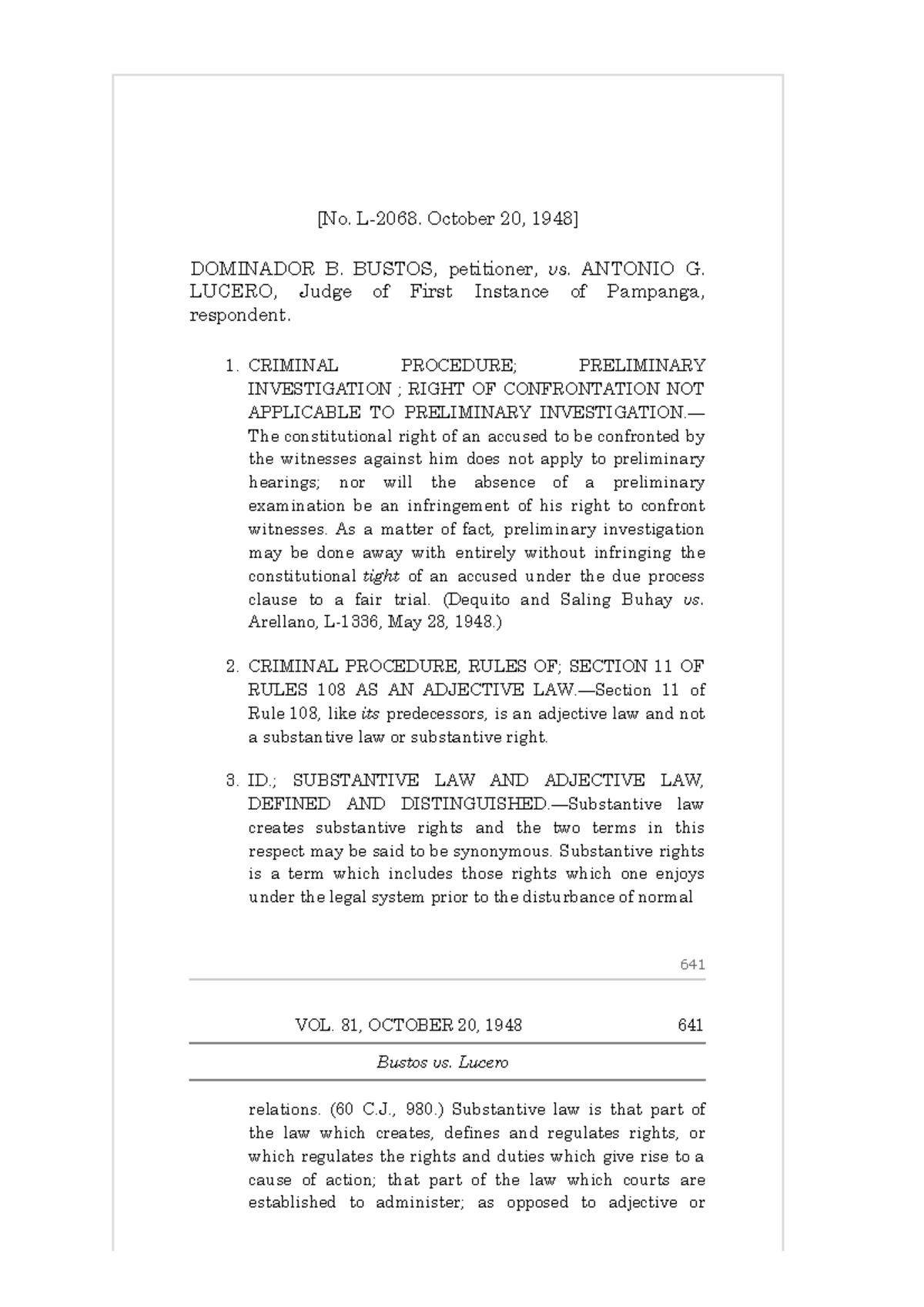 05 Bustos Vs. Lucero, 81 Phil. 640, October 20, 1948 - [No. L-2068 ...