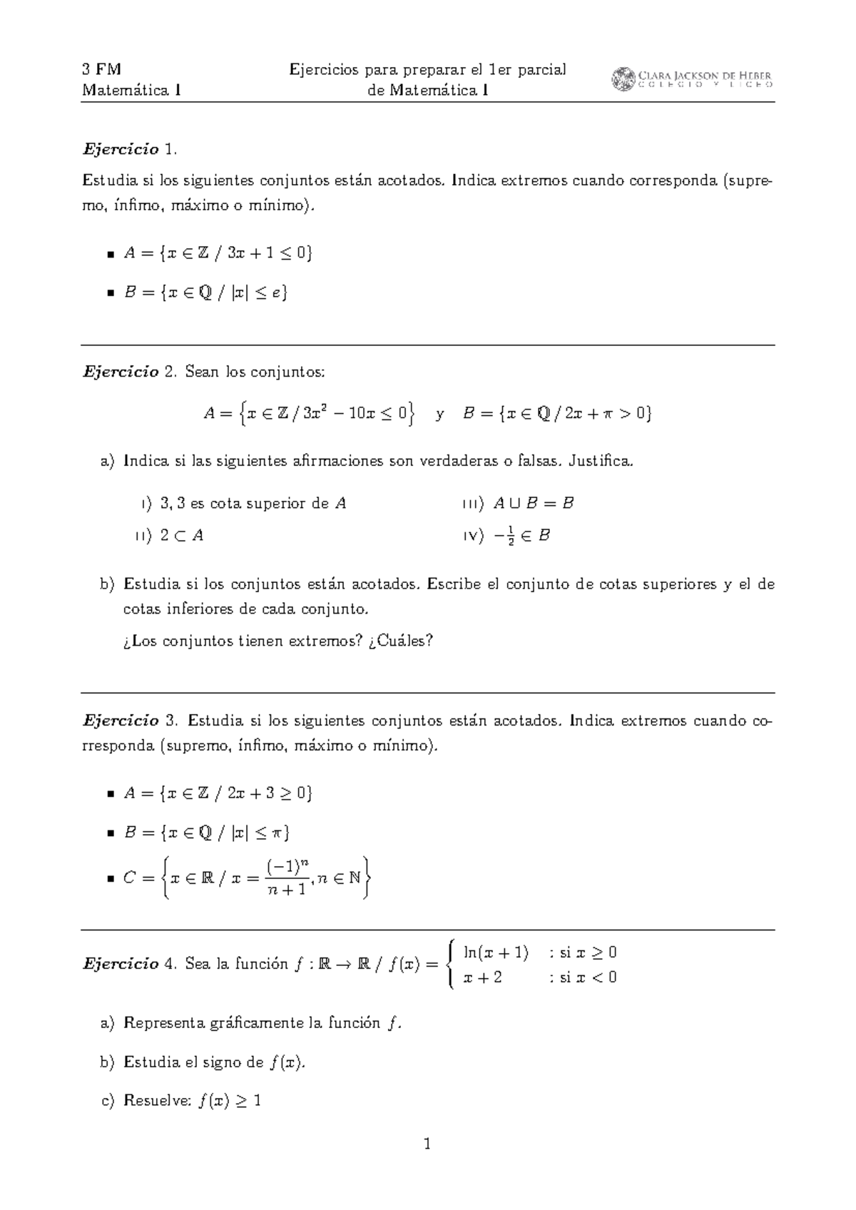 Ejercicios para preparar el 1er parcial de mat 1 (1) - Matem ́atica I ...