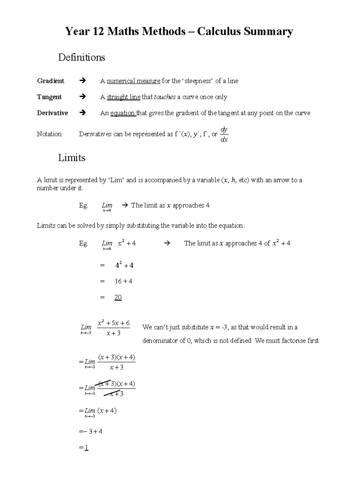 Calculus%2520Summary - Year 12 Maths Methods – Calculus Summary ...