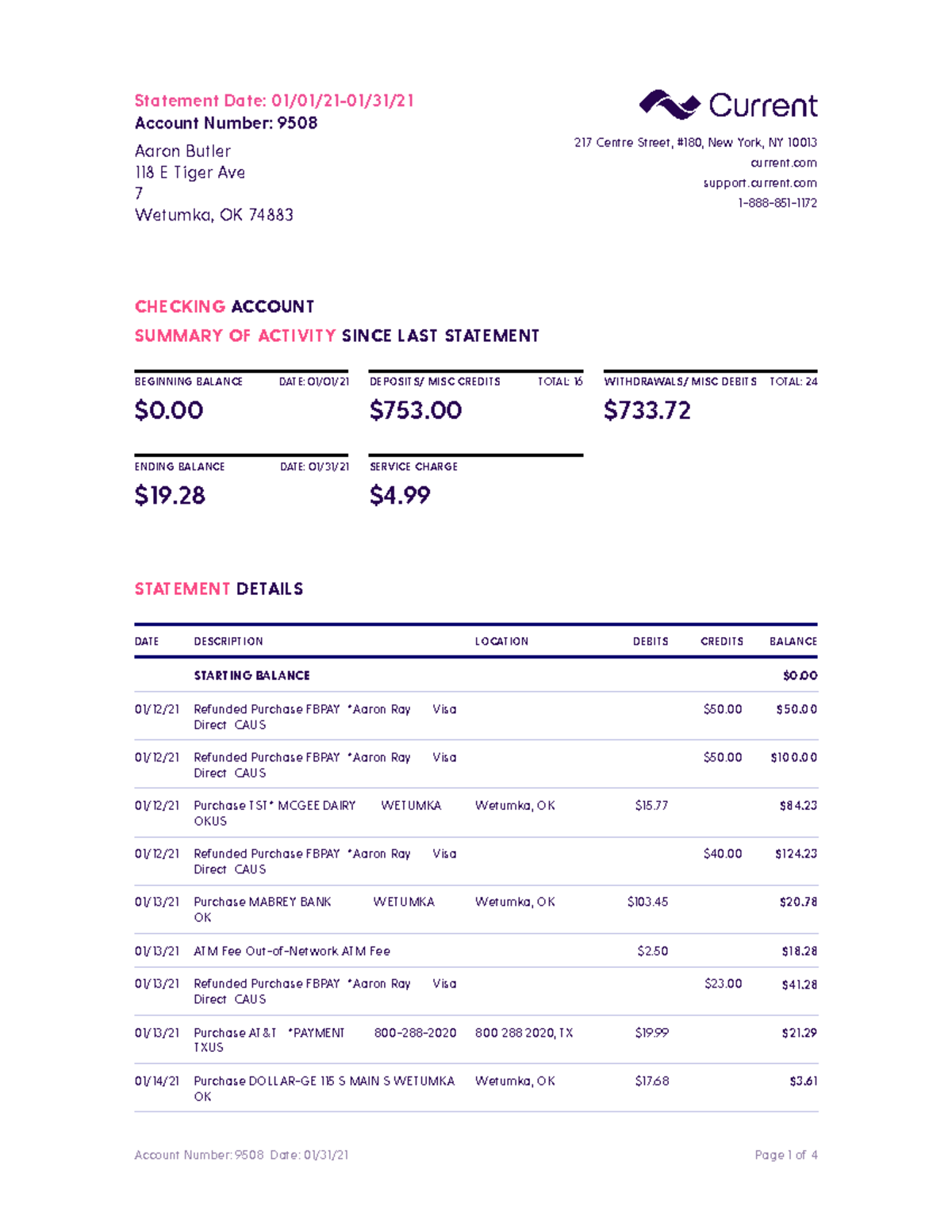 Aaron Butler(January 2021) - Statement Date: 01/01/21-01/31/ Account ...