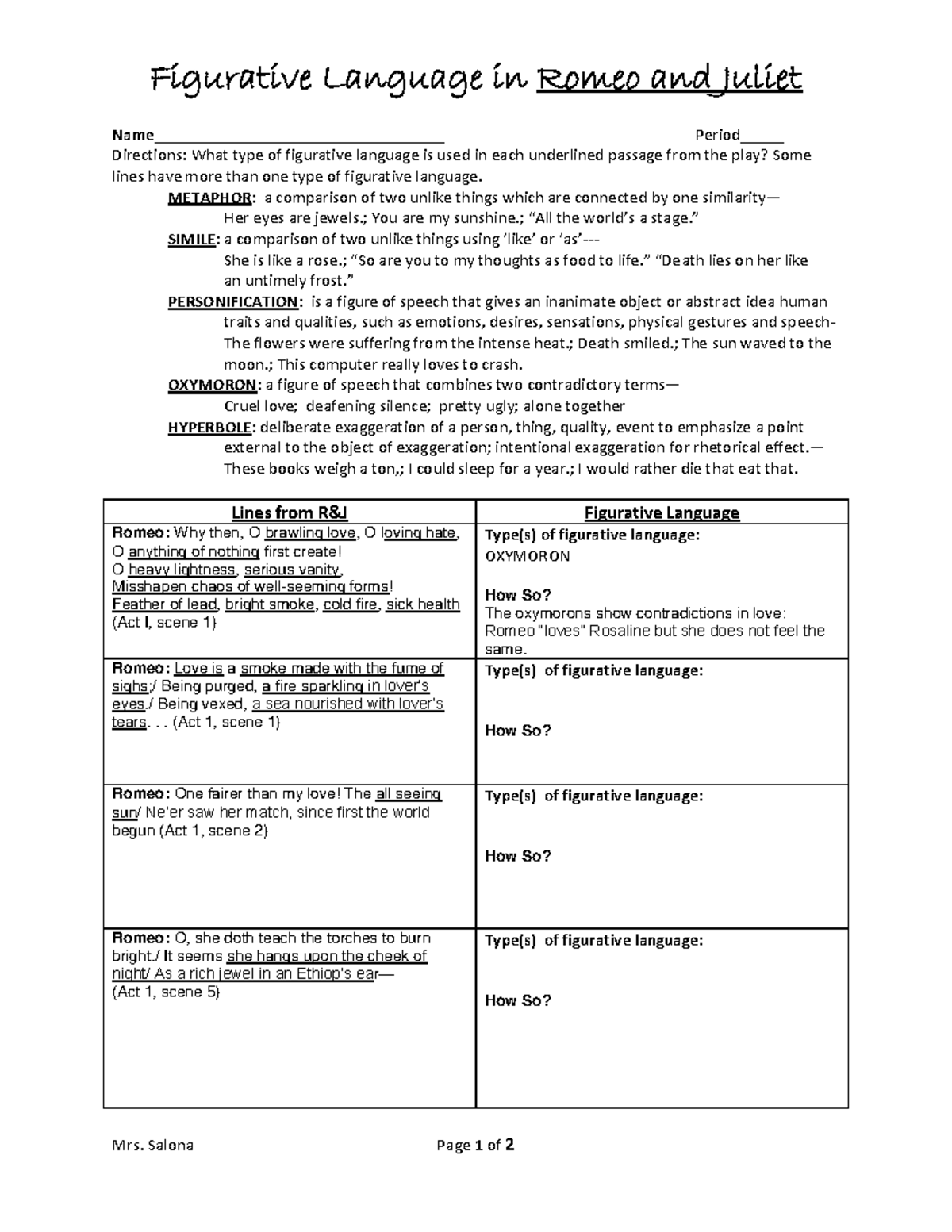 Figurative language in r j - Figurative Language in Romeo and Juliet ...