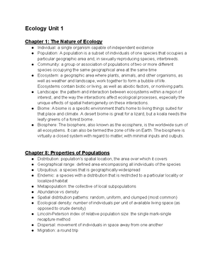 Ecology Final Exam Study Guide - Midterm I Cheat Sheet Chapter 1 