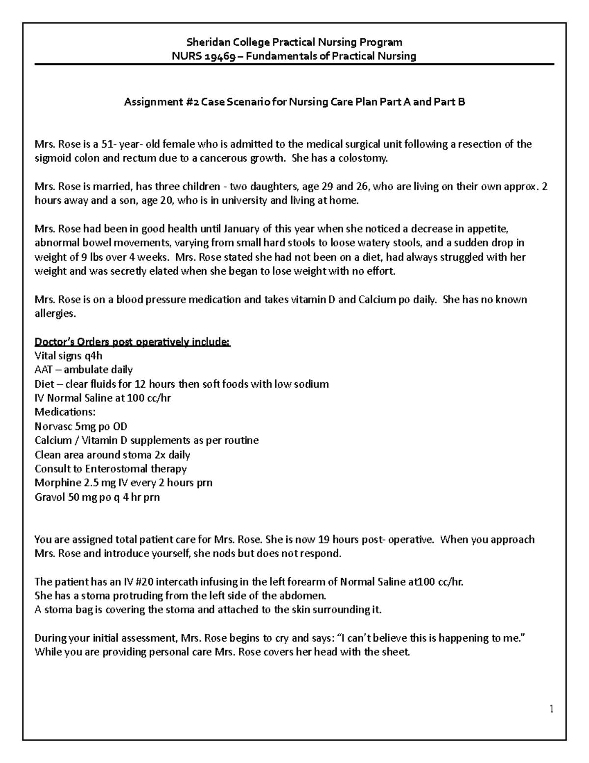 Assignment2+Nursing+Care+Plan+Case+Scenario 2020 Sheridan College