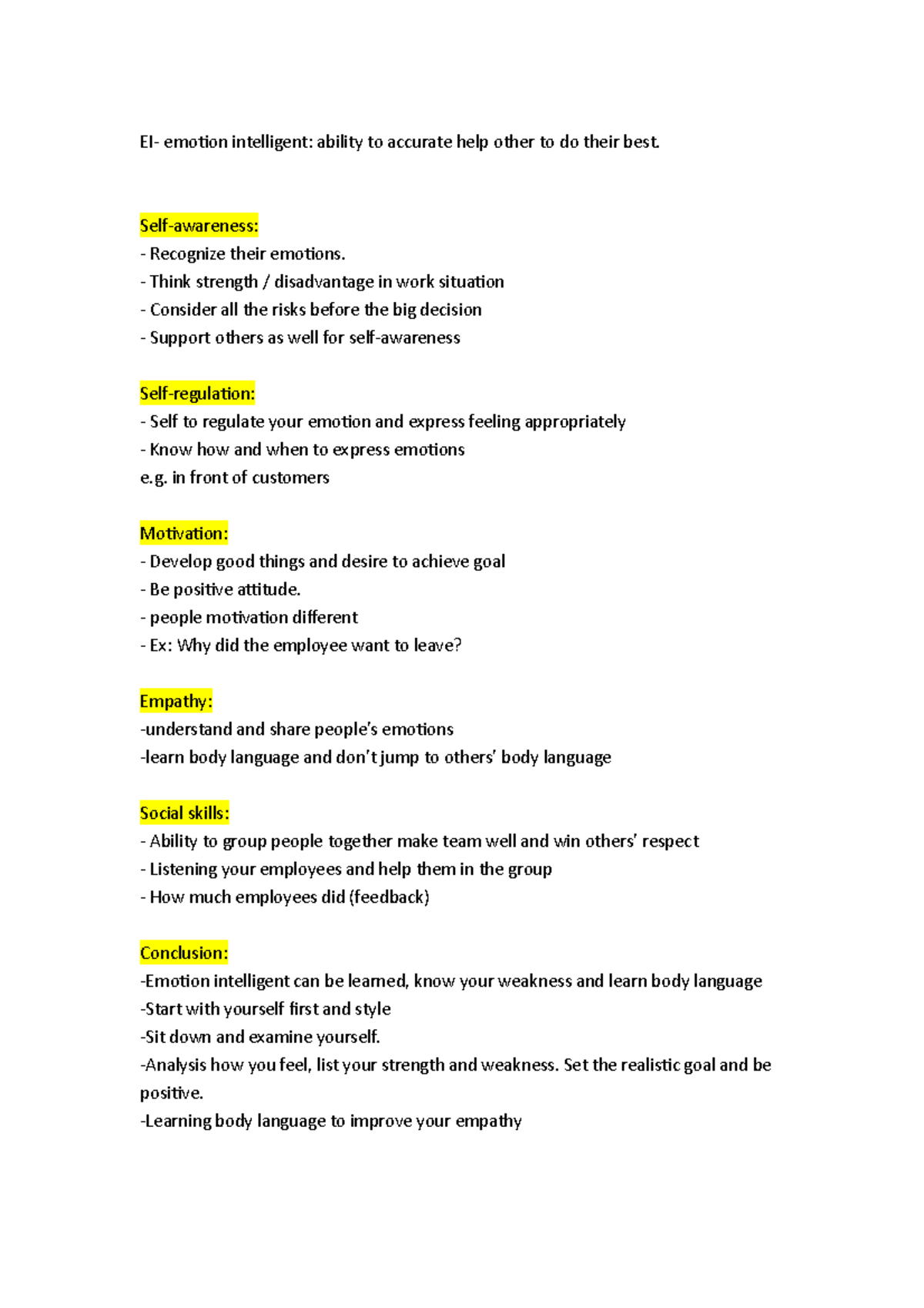Comm0029 taking note- EI - EI- emotion intelligent: ability to accurate ...