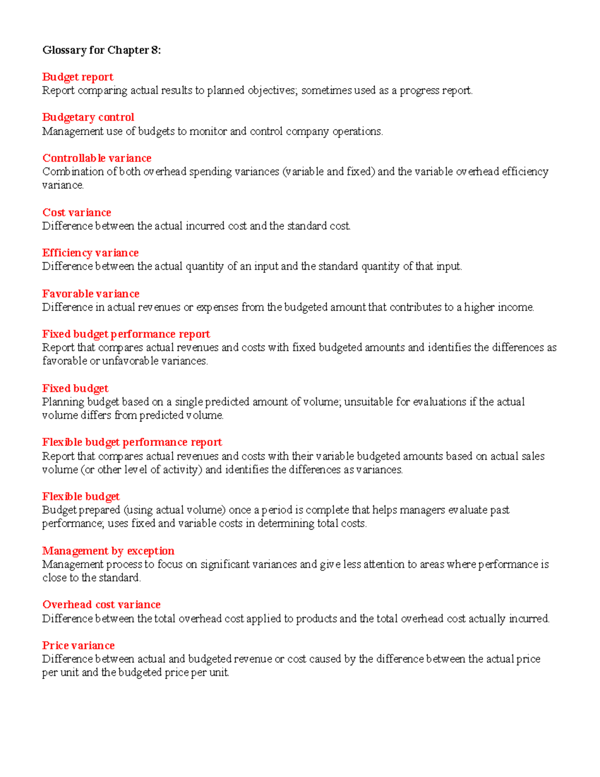 Chapter 8 - Glossary - Notes from Managerial Accounting. - Glossary for ...