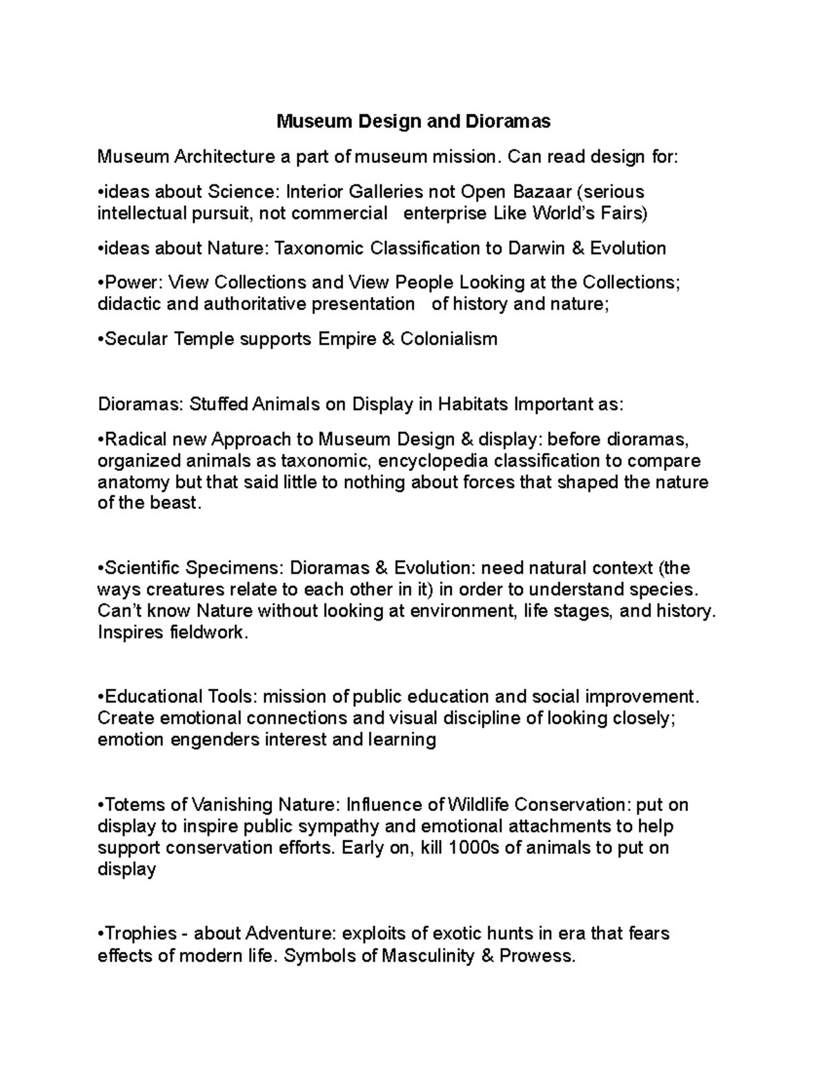 Hist 223 7 - Lecture notes 7 - Museum Design and Dioramas Museum ...