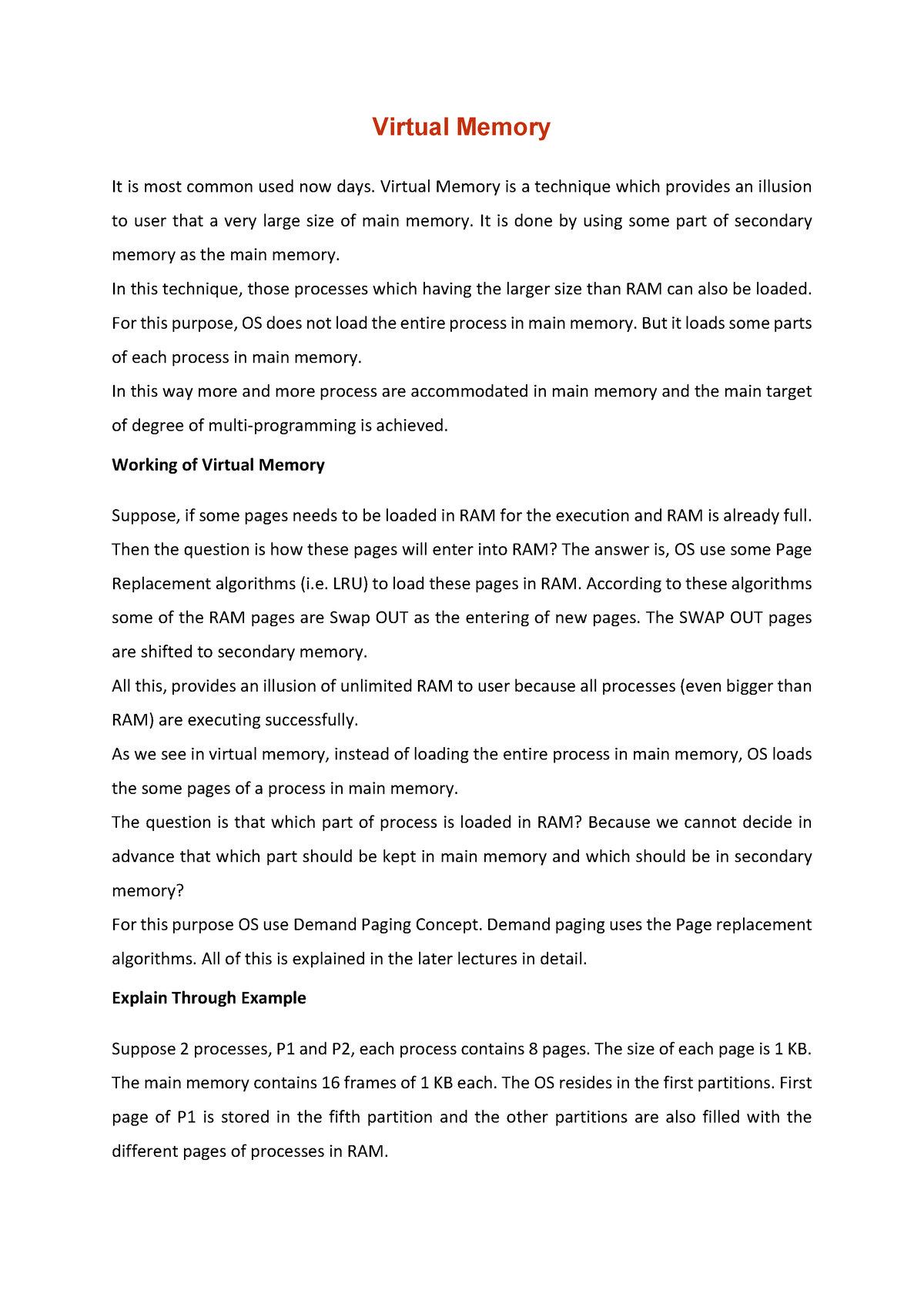 Virtual Memory - Notes - Virtual Memory It Is Most Common Used Now Days ...