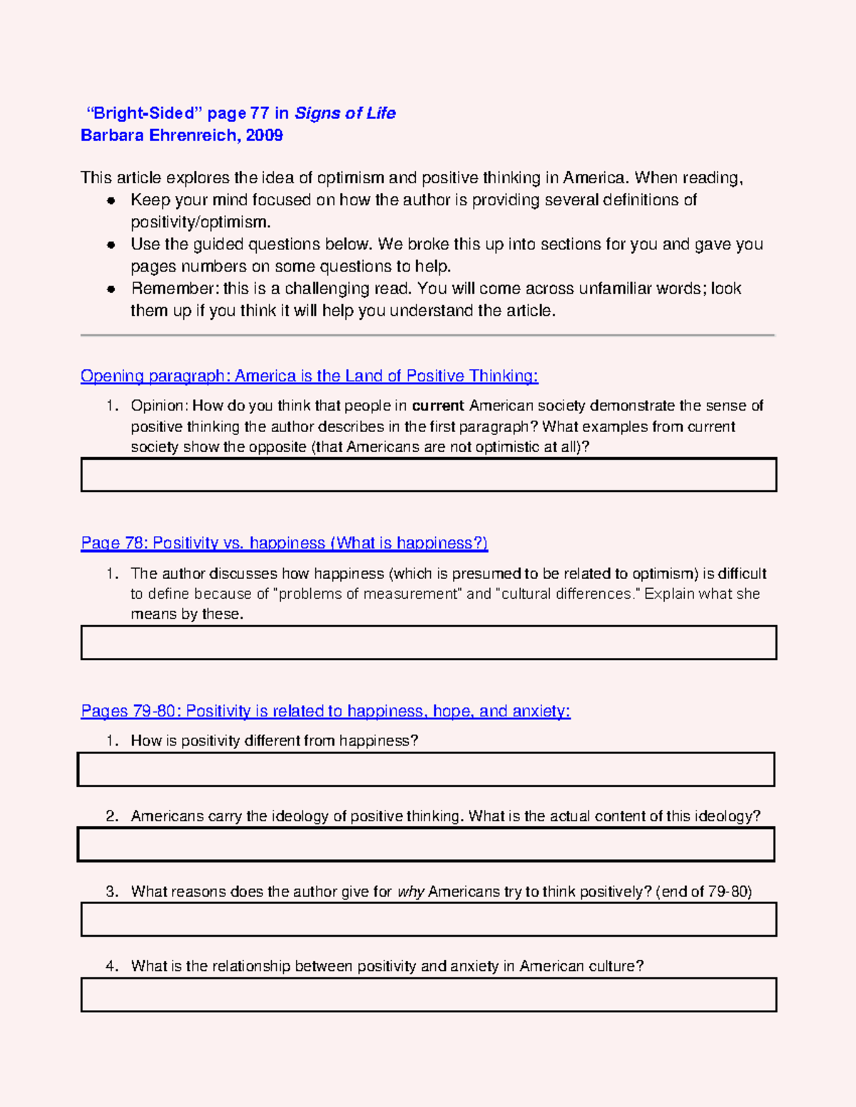 Bright-Sided - Questions about the text - “Bright-Sided” page 77 in ...