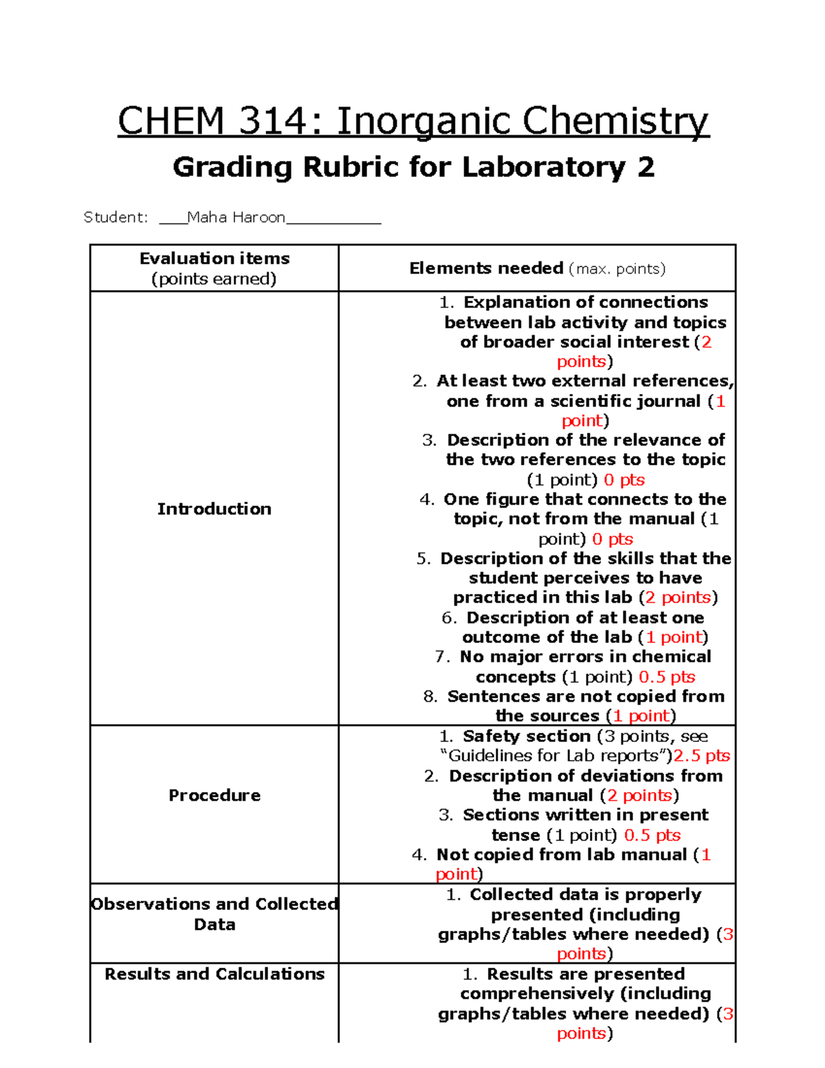 CHEM 314 Fall2021 Laboratory 2 Rubpy Grading Rubric CHEM 314