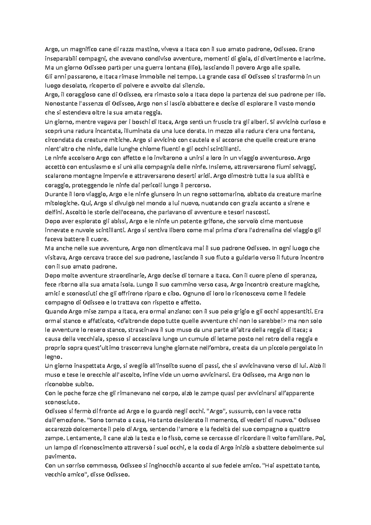 "Il cane Argo"Testo sui valori degli animali nell'odissea Argo, un