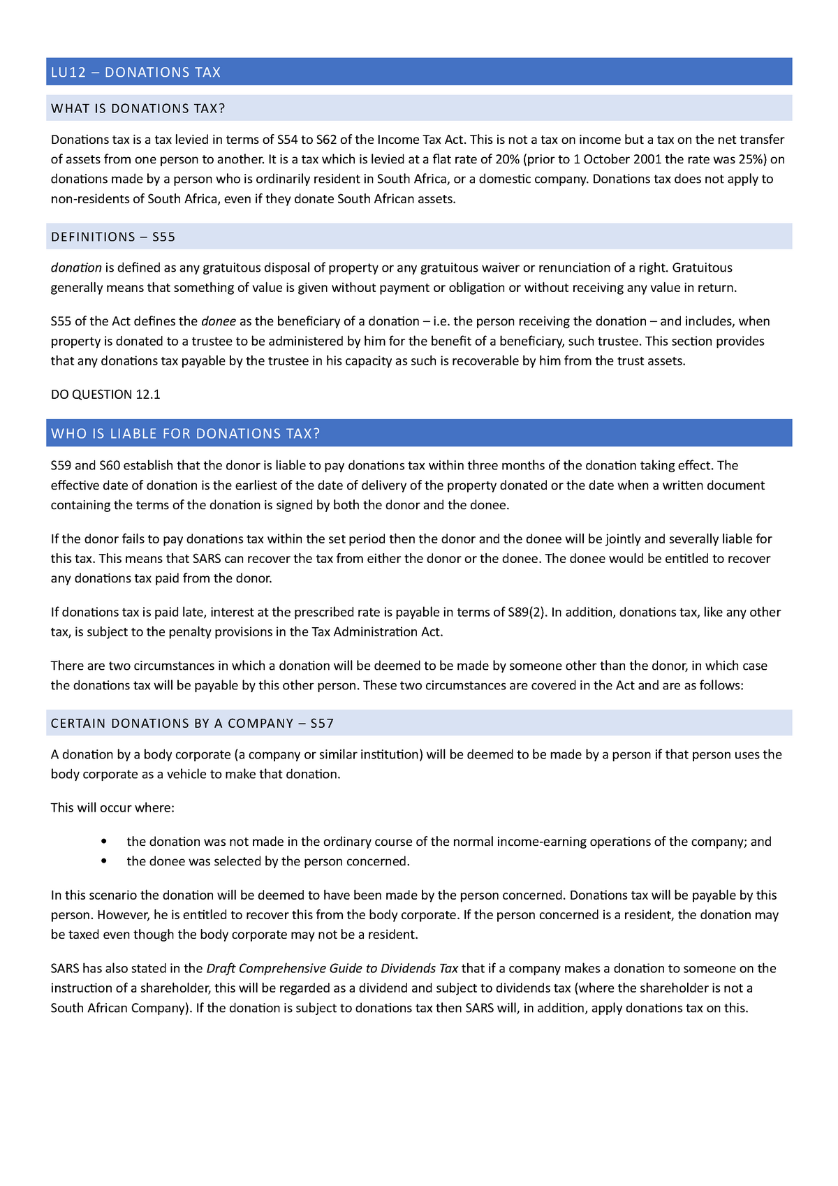 LU12 - Donations TAX - Summary Principles of Taxation - LU12 ...