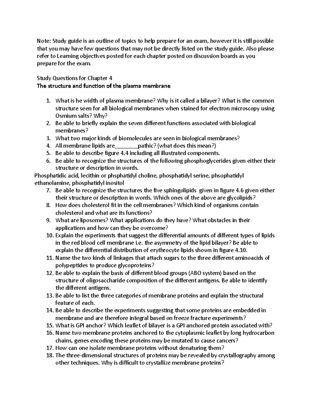 Study Questions for Chapter 4 - Note: Study guide is an outline of ...