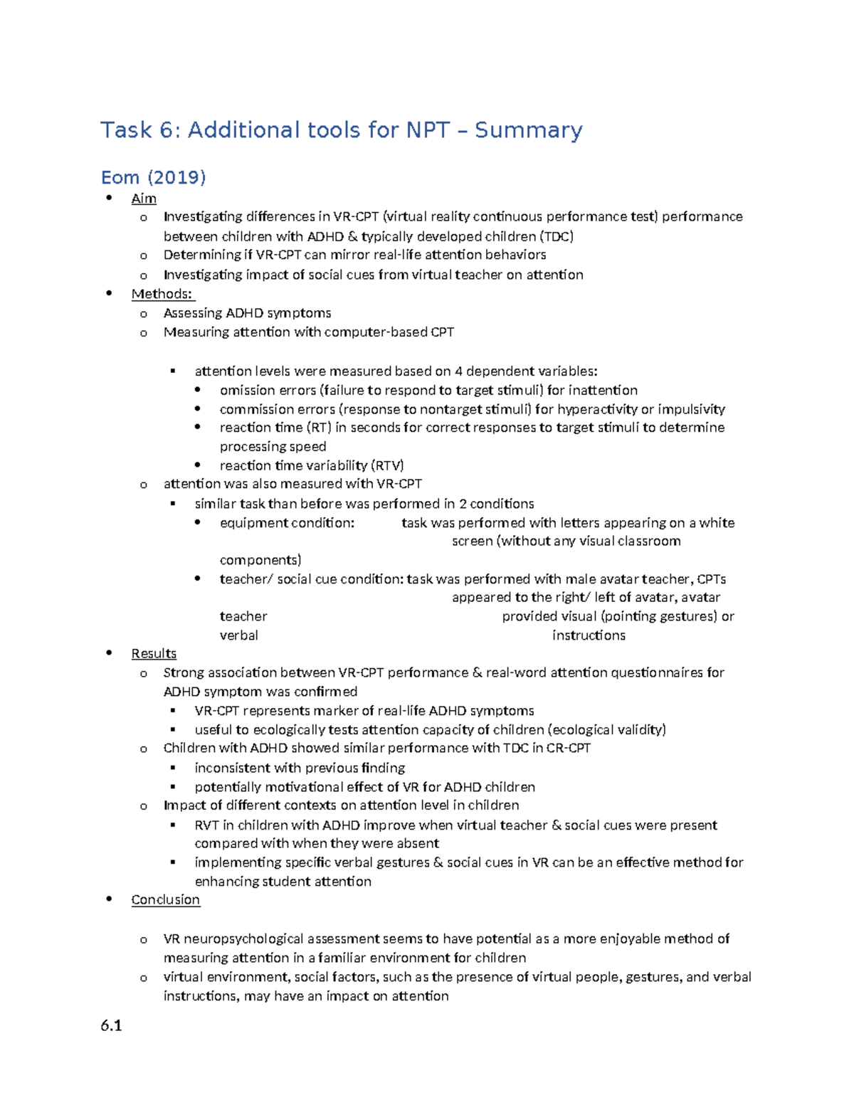 #6 Summary - Samenvatting Methods of Assessment - Task 6: Additional ...