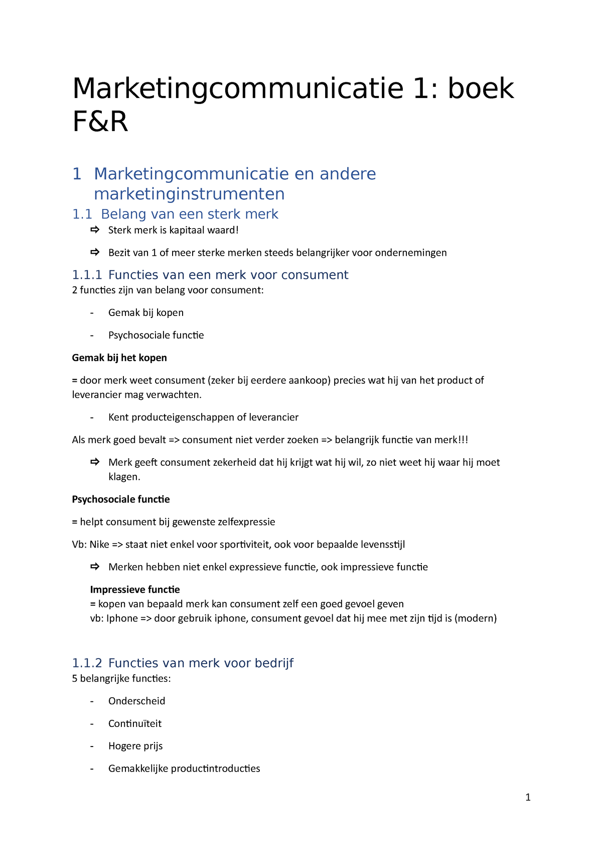 Marketingcommunicatie 1 Samenvatting Examen - Marketingcommunicatie 1 ...