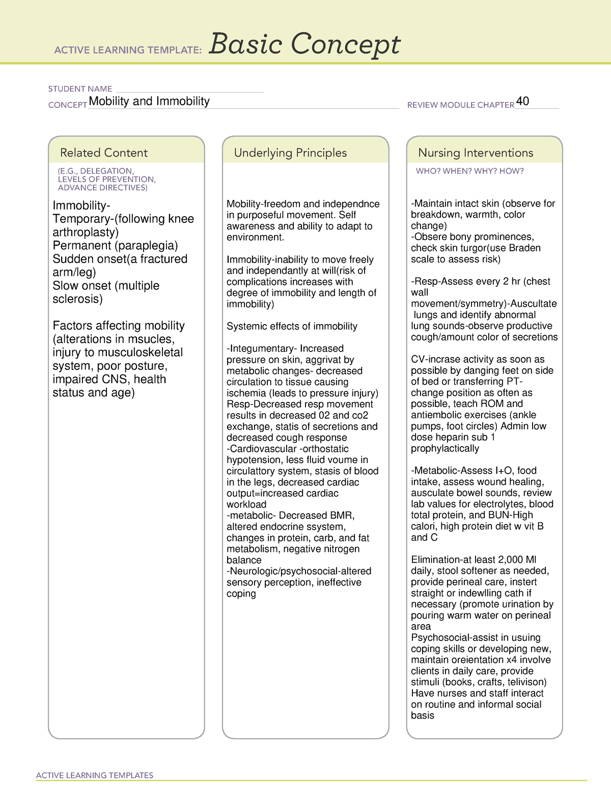 Basic Concept Mobility and Immobility ACTIVE LEARNING TEMPLATES