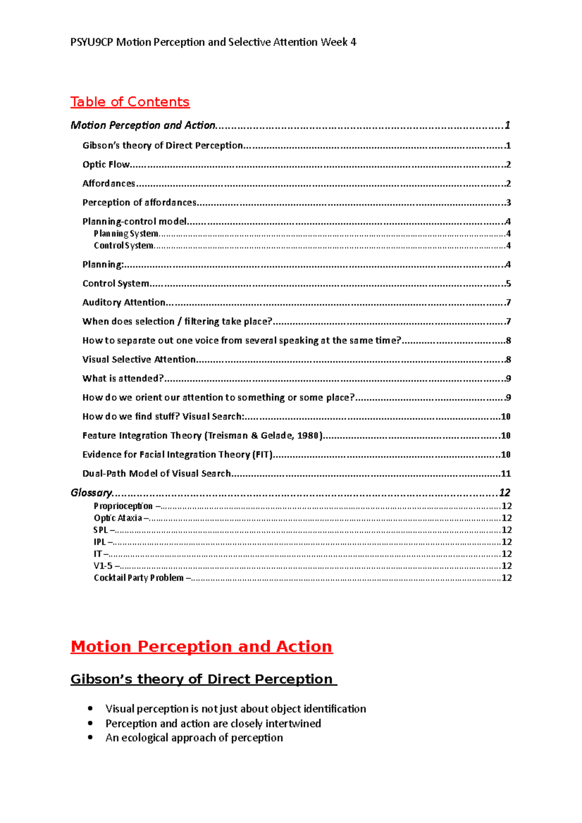 PSYU9CP Motion Perception Week 4 - Table of Contents Motion Perception ...