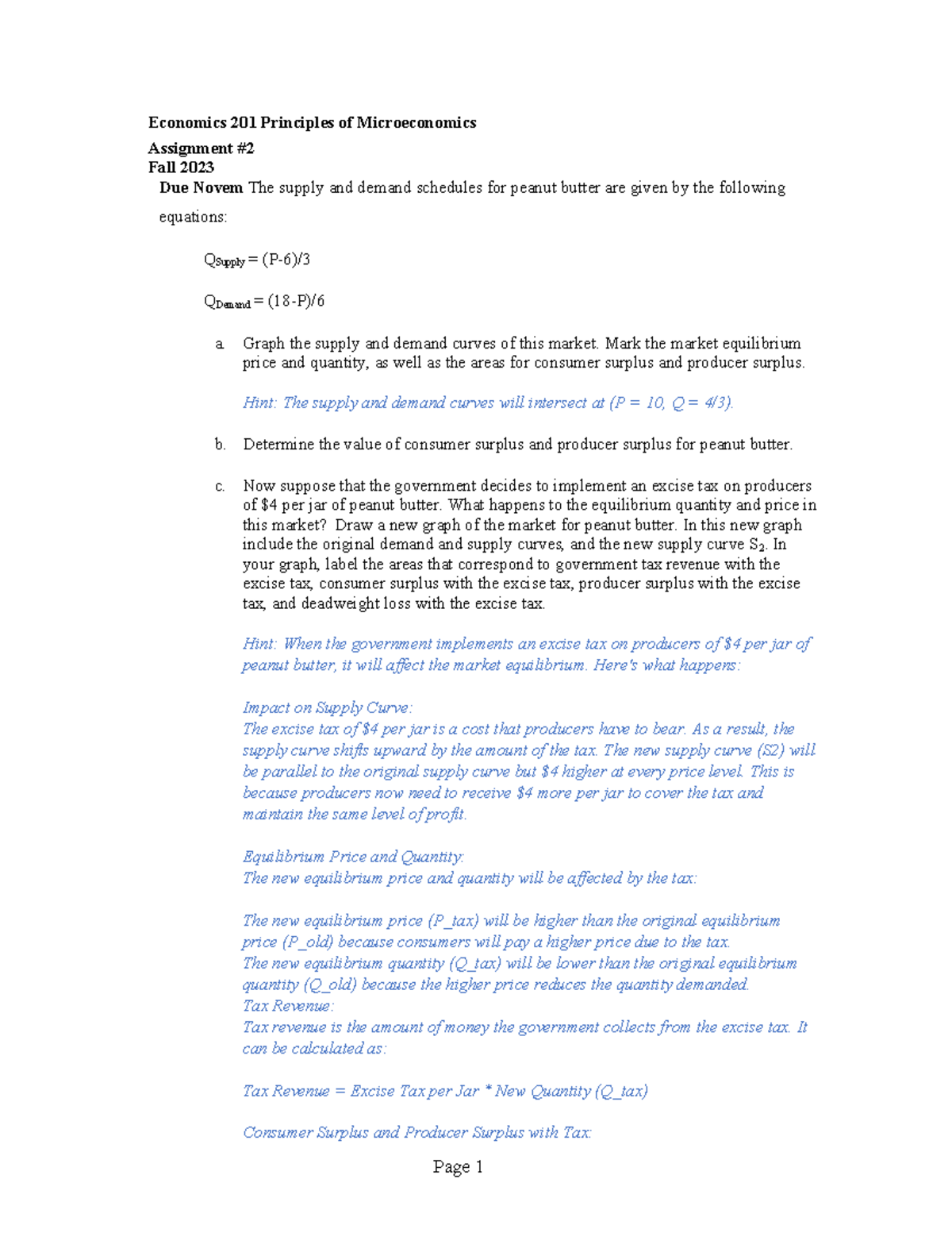 Econ201Assignment 2 F2023 rev2 - Economics 201 Principles of ...