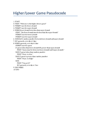 Module 4 Higher Lower Game Pseudocode - IT-140 Module 4: Higher/Lower ...