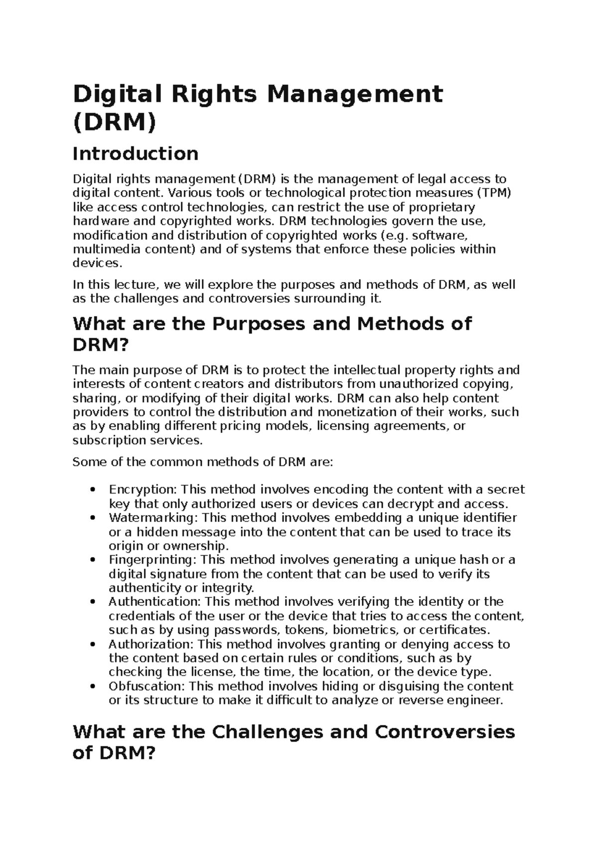 Digital Rights Management (DRM) Digital Rights Management (DRM