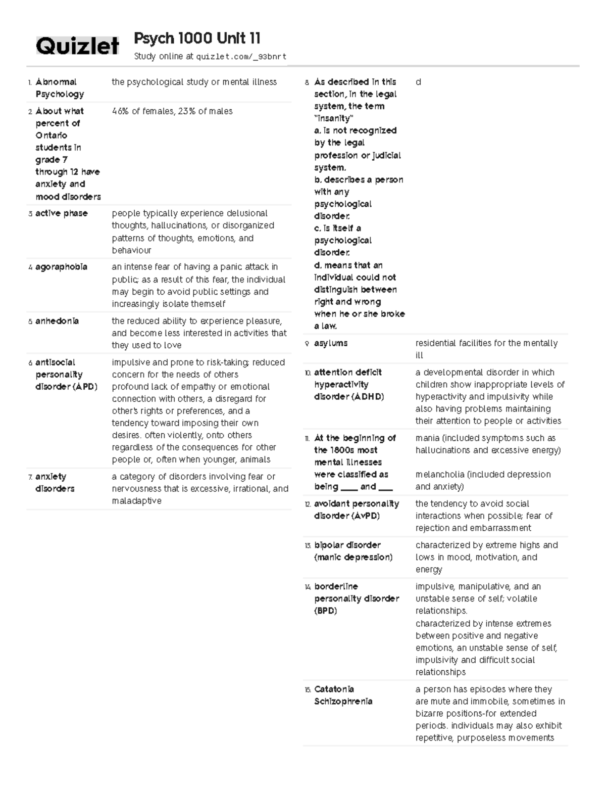 Mental Health Quizlet - fpr1qft