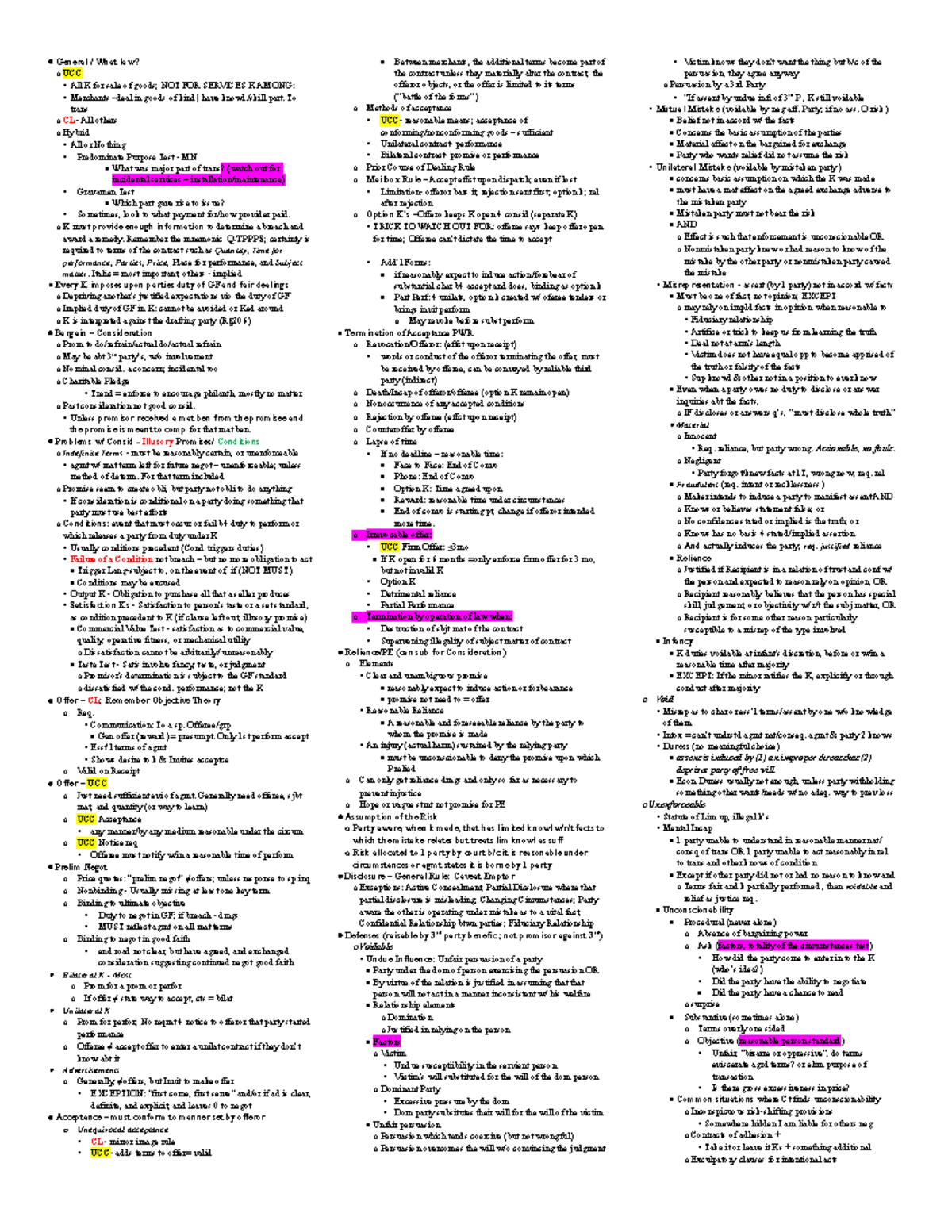 Exam Outline - General / What law? o UCC All K for sale of goods; NOT ...