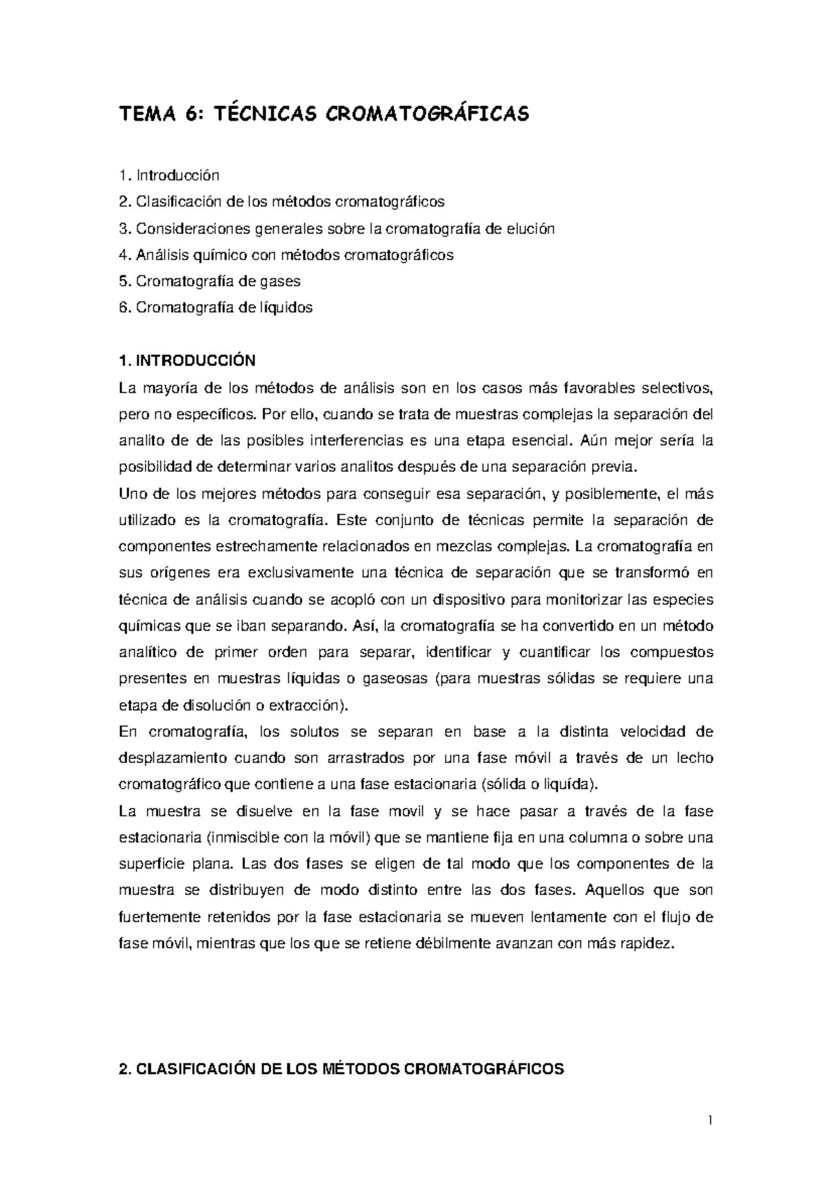 Cromatografía - TEMA 6: T.. CROMATOGR¡FICAS Introducción Clasificación ...