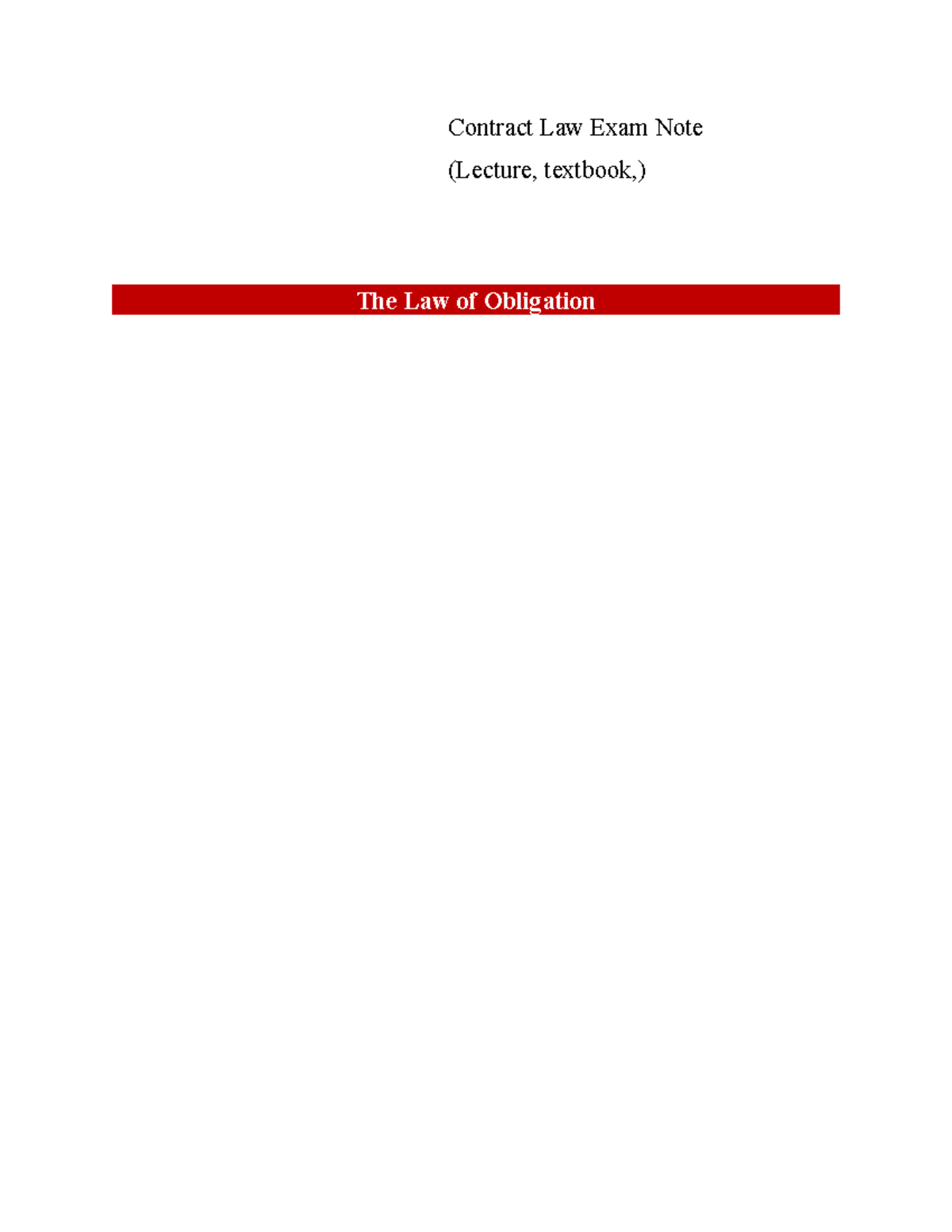 Contract Law textbook material and lectures - Contract Law Exam Note ...