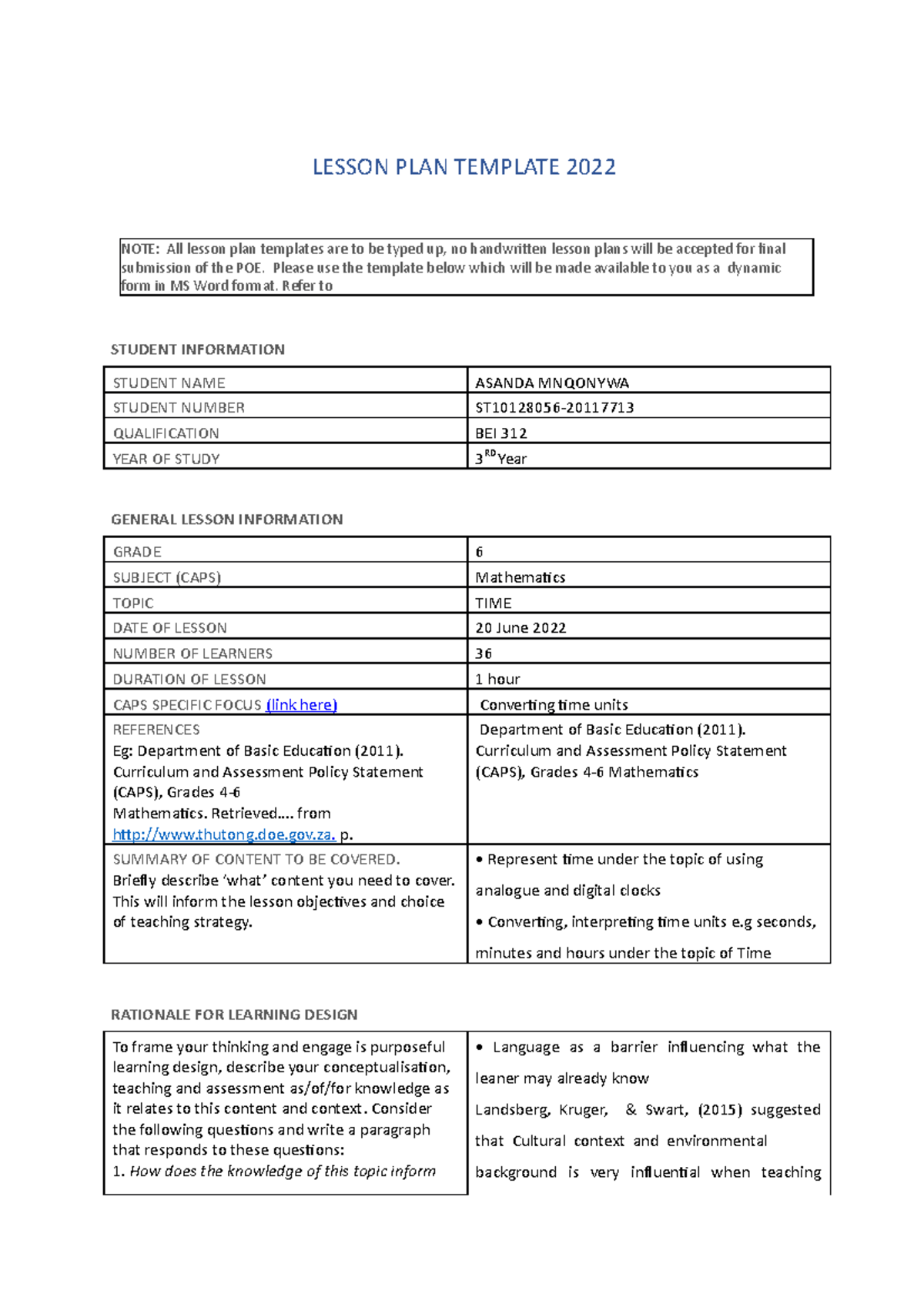 ICT Mathematics Lesson - LESSON PLAN TEMPLATE 2022 NOTE: All lesson ...