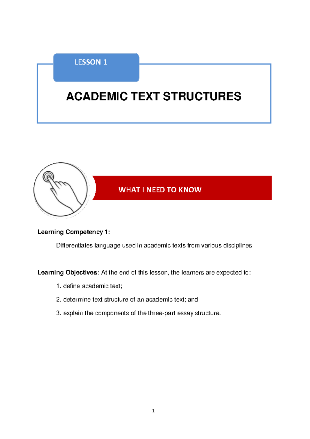EAPP Quarter 1 Lessons 1 6 - LESSON 1 ACADEMIC TEXT STRUCTURES WHAT I ...
