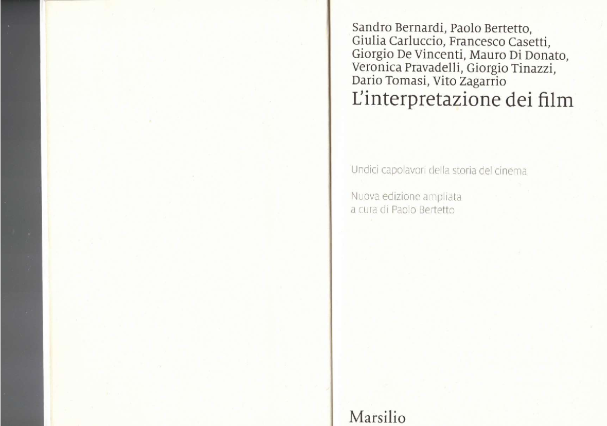 L' Interpretazione DEI FILM - Analisi del film - Studocu