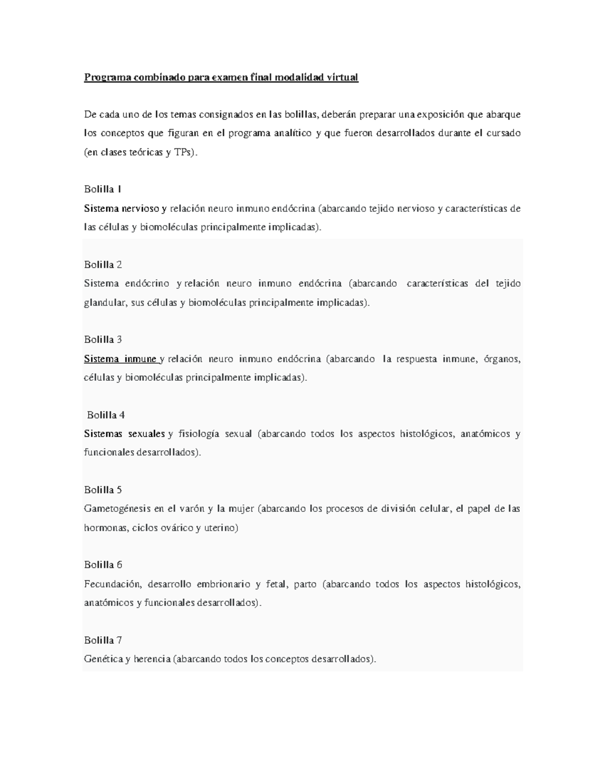 Programa combinado para examen final modalidad virtual - Bolilla 1 ...