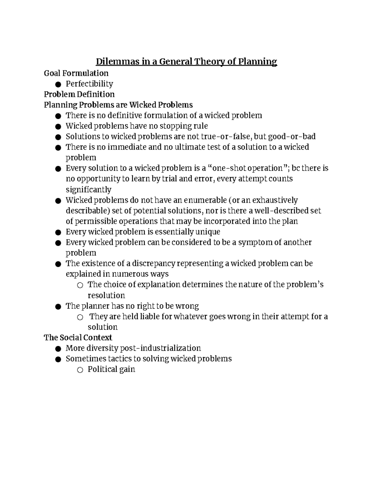 Dilemmas in a General Theory of Planning Studocu