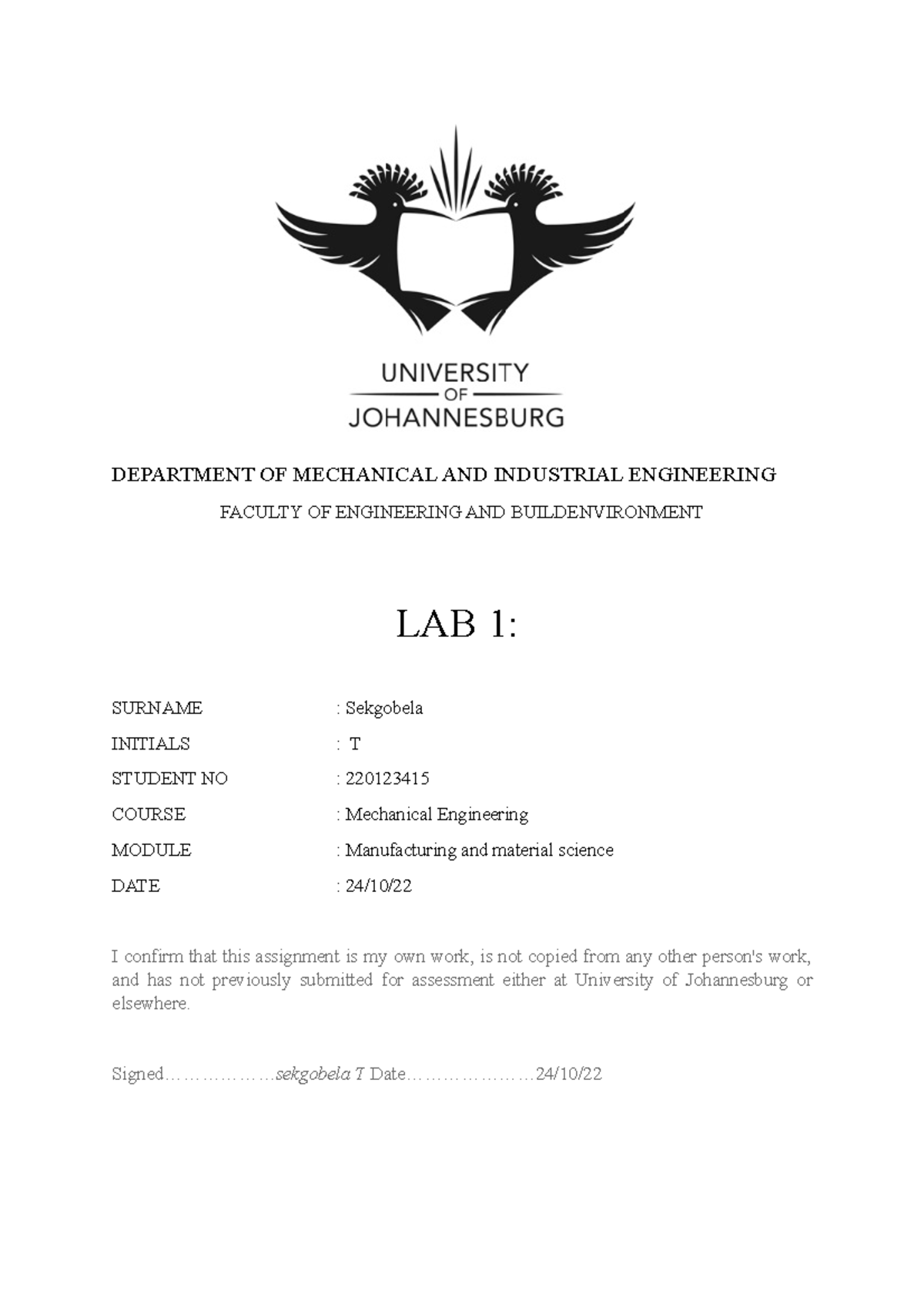 22012 3415 LAB2 - its a structure for lab report - DEPARTMENT OF ...