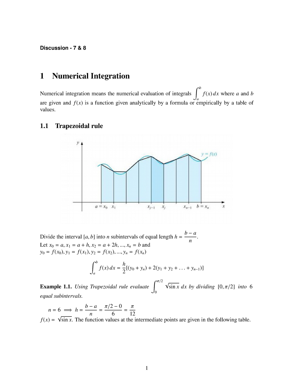 Numerical Integration - Discussion - 7 & 8 1 Numerical Integration ...