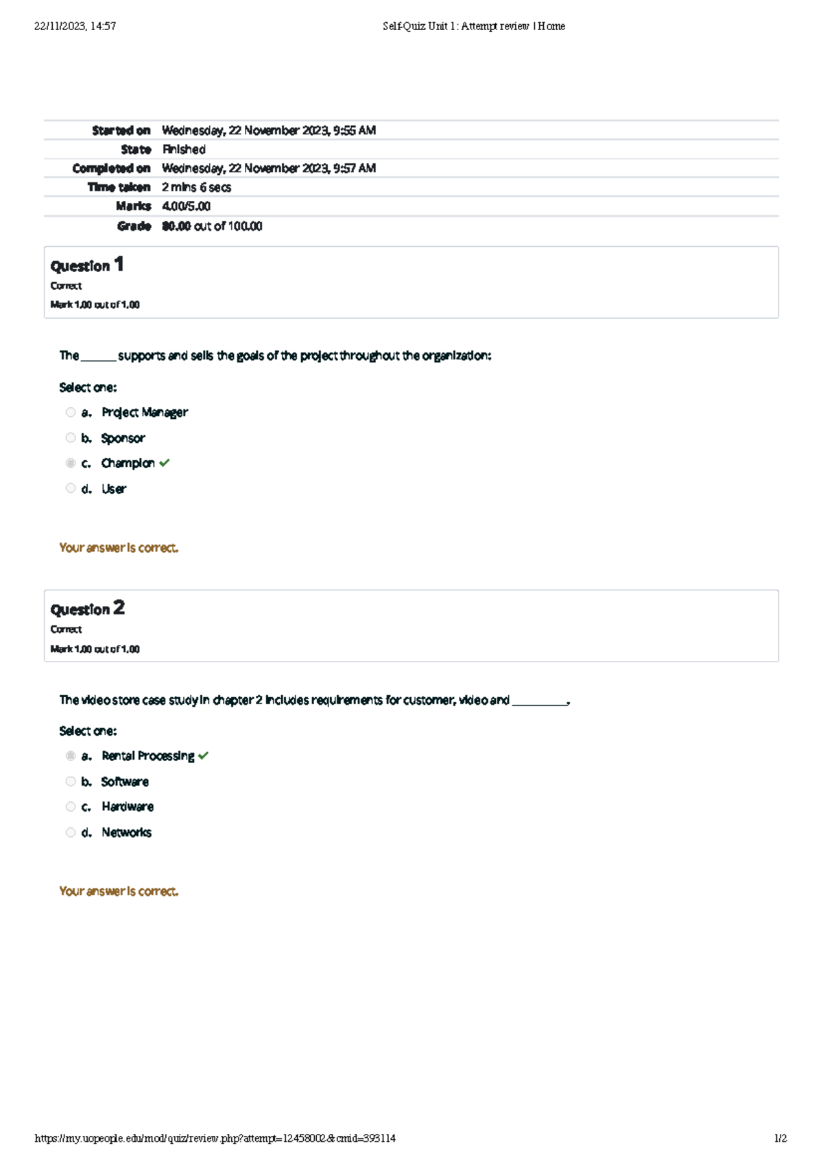 Self-Quiz Unit 1 Attempt review Home - uopeople/mod/quiz/review.php ...