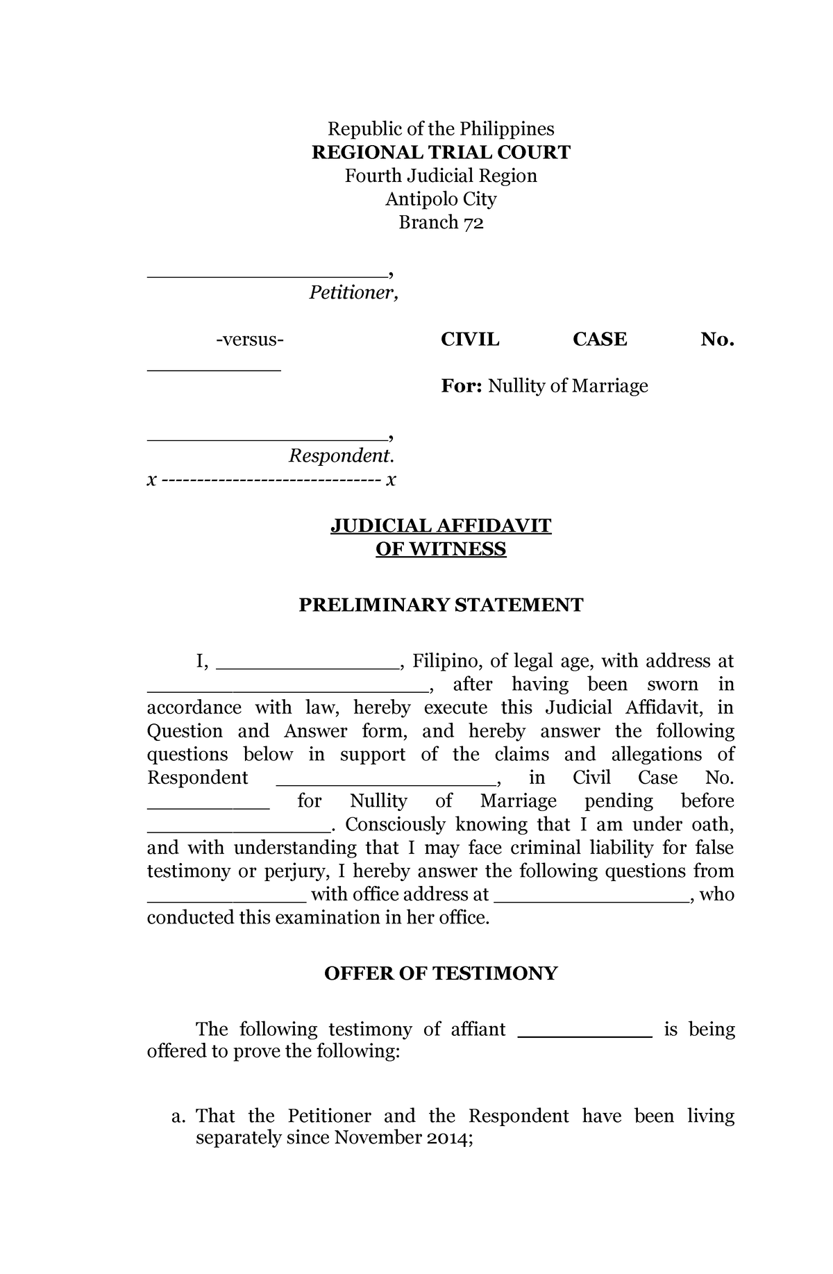 Judicial Affidavit - Republic of the Philippines REGIONAL TRIAL COURT ...