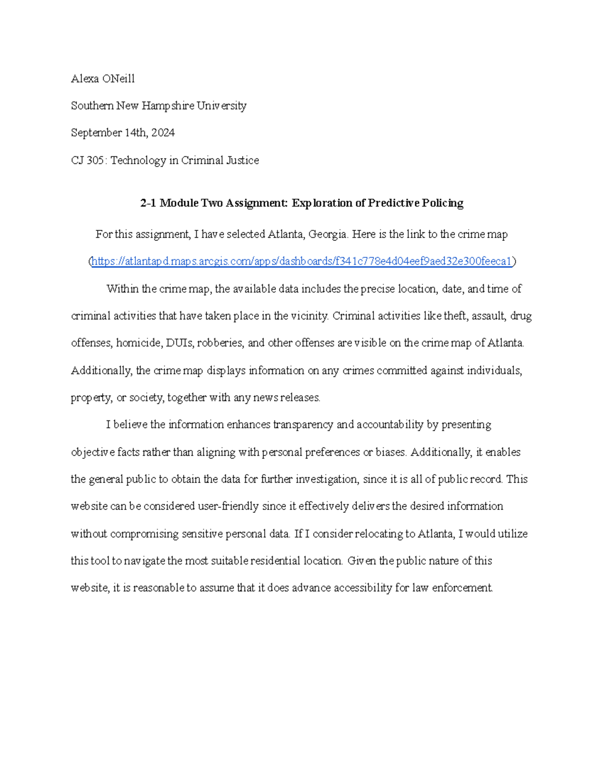 CJ 305 2-1 Module Two Assignment Exploration of Predictive Policing ...