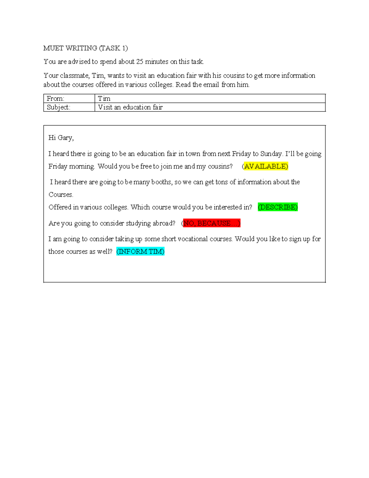 WRITING TASK MUET - MUET WRITING (TASK 1) You are advised to spend ...