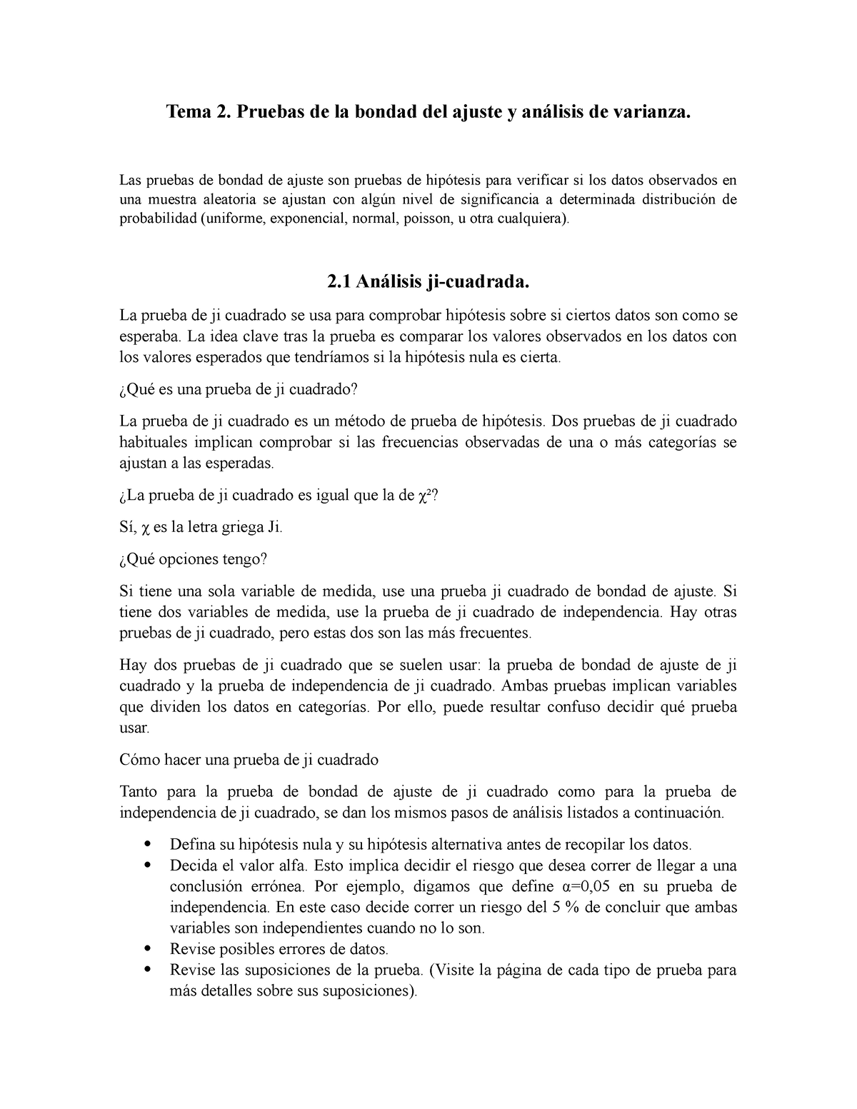 Tema 2 Estadistica - Tema 2. Pruebas De La Bondad Del Ajuste Y Análisis ...