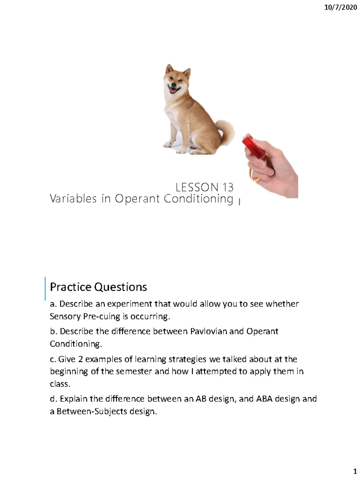 Lesson+13 +Variables+in+Operant+Conditioning - Variables in Operant ...